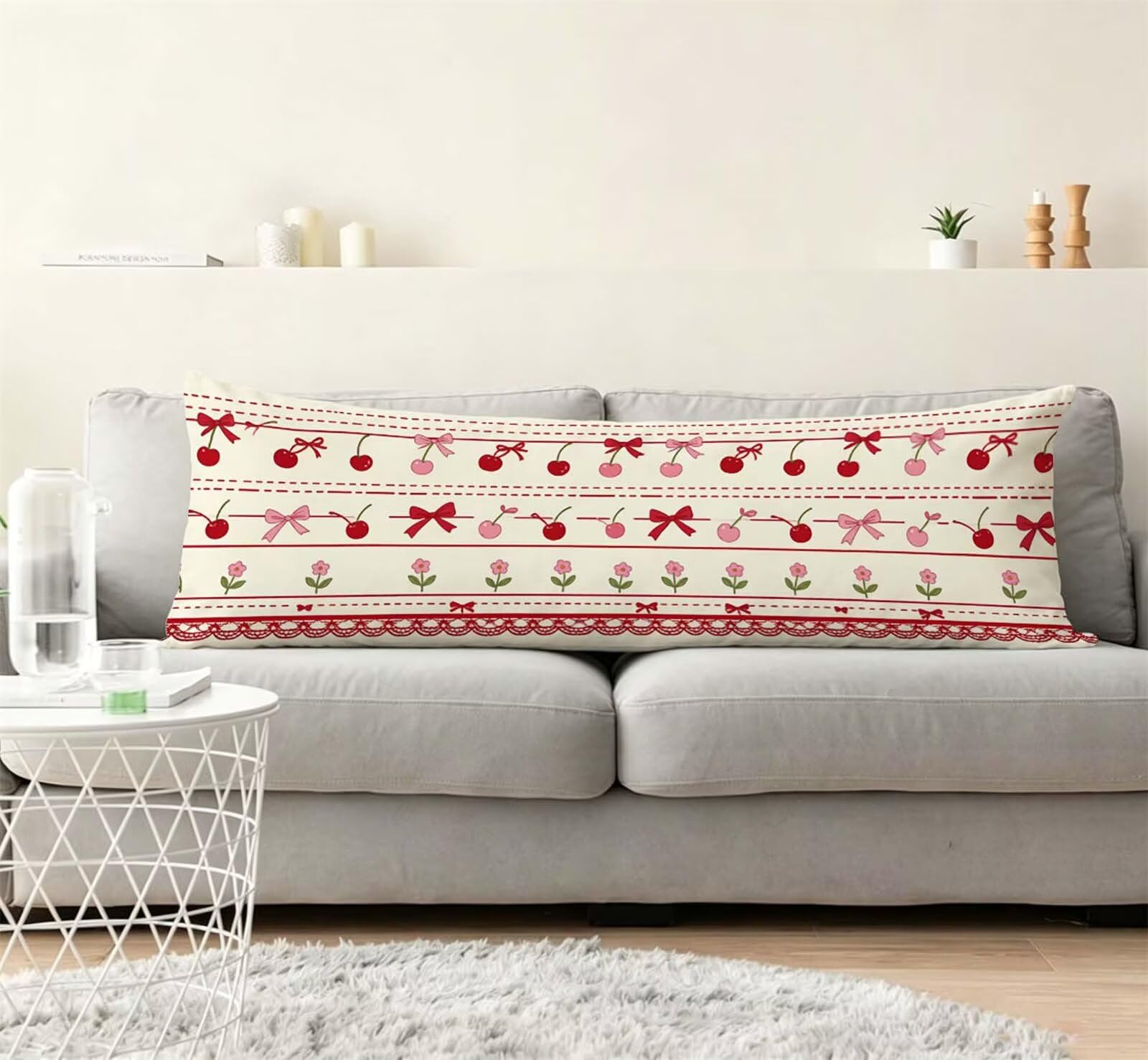 Rosso-15 Federe Cuscino Letto 50 x 150 cm, Grande Cuscini per Divano Lino, | Doppia Faccia Stampa, Frutta Fodera per Cuscino Decorativa, con Cerniera, Cuscino per Dormire Sul Fianco j-222