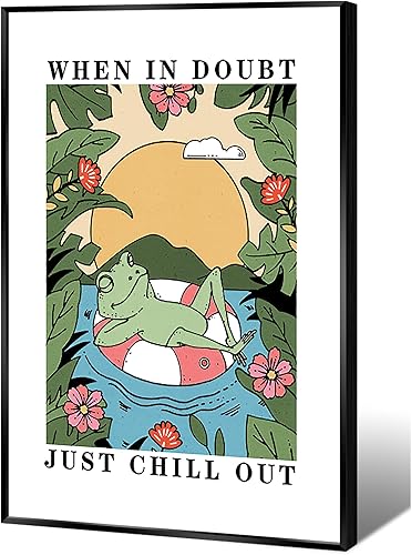 Miniatura 8 de FBKDVC Lienzo divertido de rana para pared, póster con texto en inglés When In Doubt Just Chill Out, póster positivo y positivo con cita