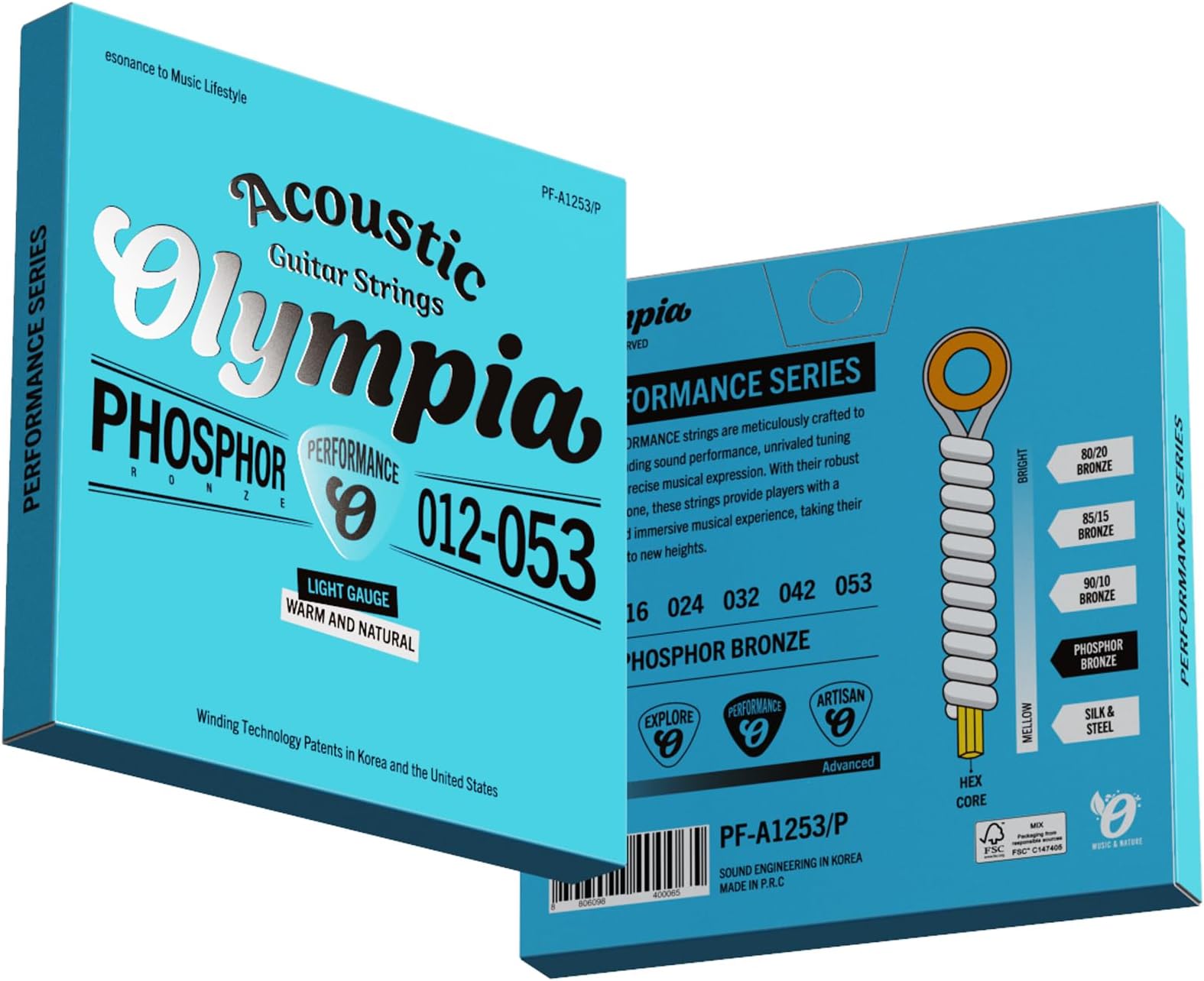 2 Sets of Olympia Performance Acoustic Guitar Strings 12-53 Gauge, Phosphor Bronze Wound – Premium Acoustic Guitar Strings for Superior Tone & Durability