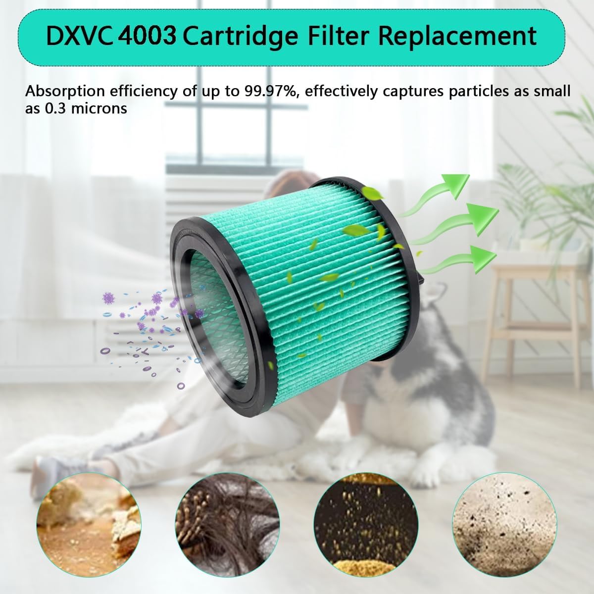 DXVC4003 HEPA Cartridge Filter Replacement Fit for DEWALT 4 Gallon Wet Dry Vacuum Cleaners, Washable and Reusable Compatible with DXV04T, DXV05P, DXV05S, DXV08S, DXV06G (2 Pack)