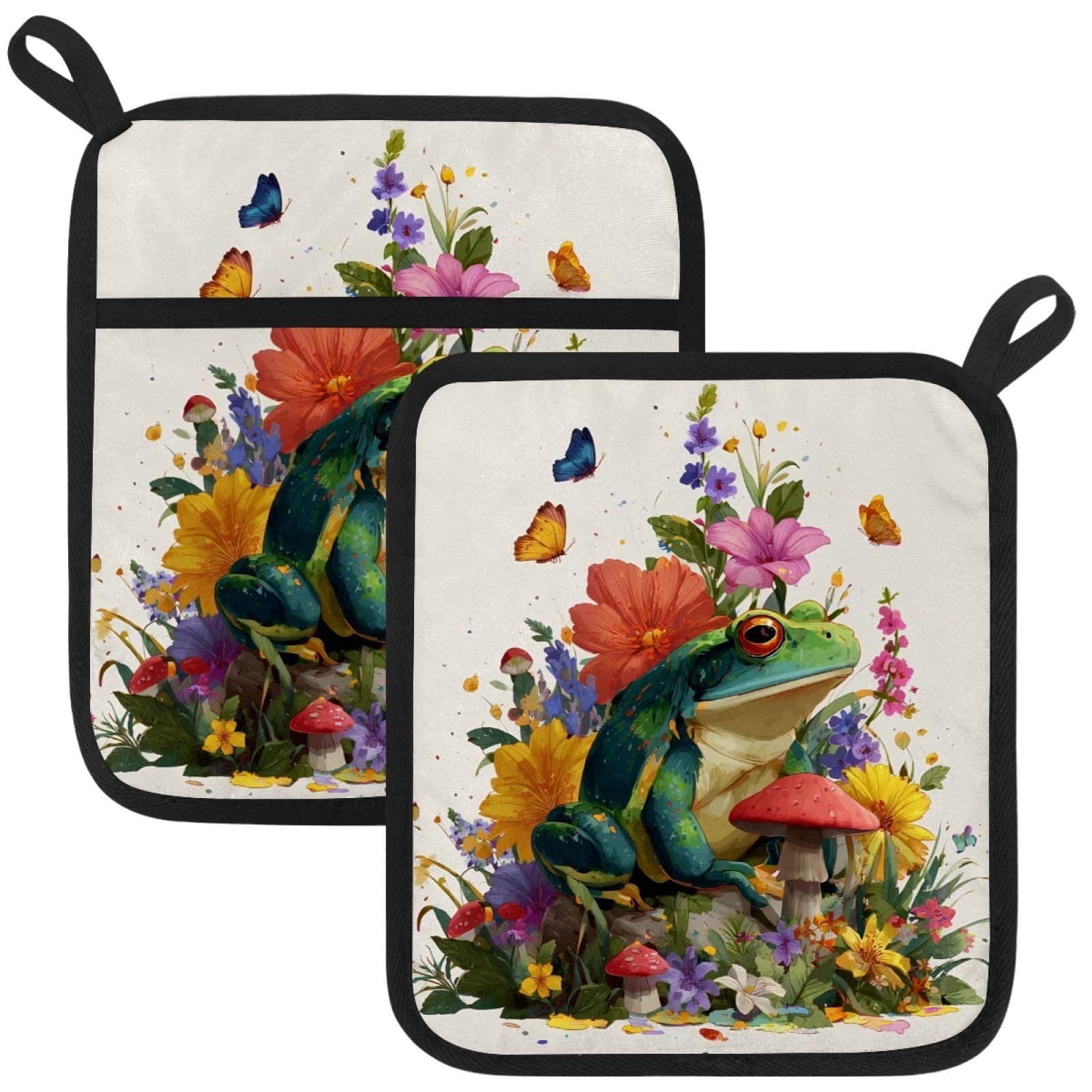 VAPOKF Frog Mushroom Kitchen Hot Pot Holder, Pot Holders Heat Resistant Pot Holder with Pocket Heat Resistant Trivets for Hot Pans Cotton Pot Mitts for Kitchen Cooking Baking