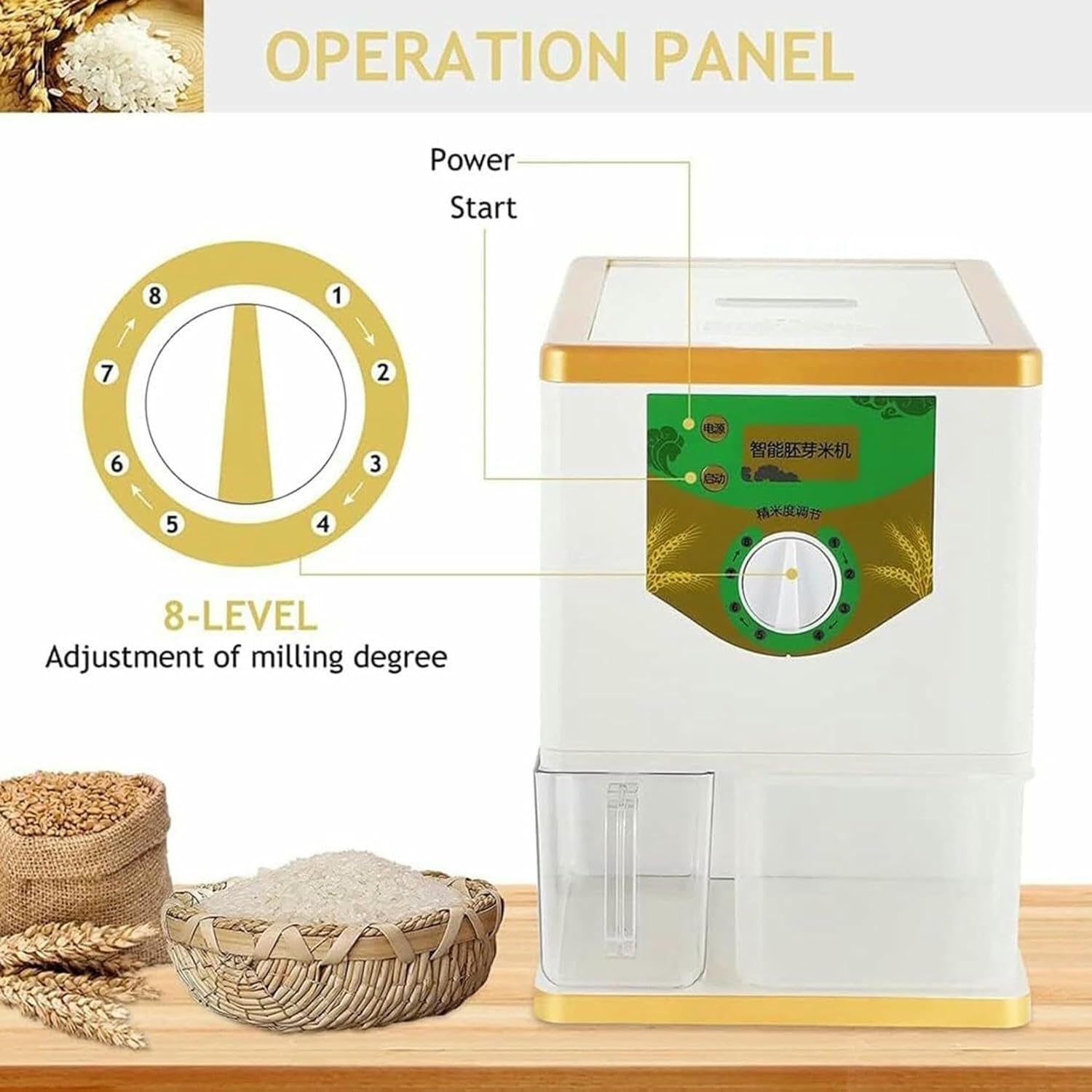 Electric Rice Milling Hulling Machine, Automatic Wheat Cereals Peeling Sheller, 8 Gear Huller for Light Brown Rice, Germ Rice, 250-500g/min