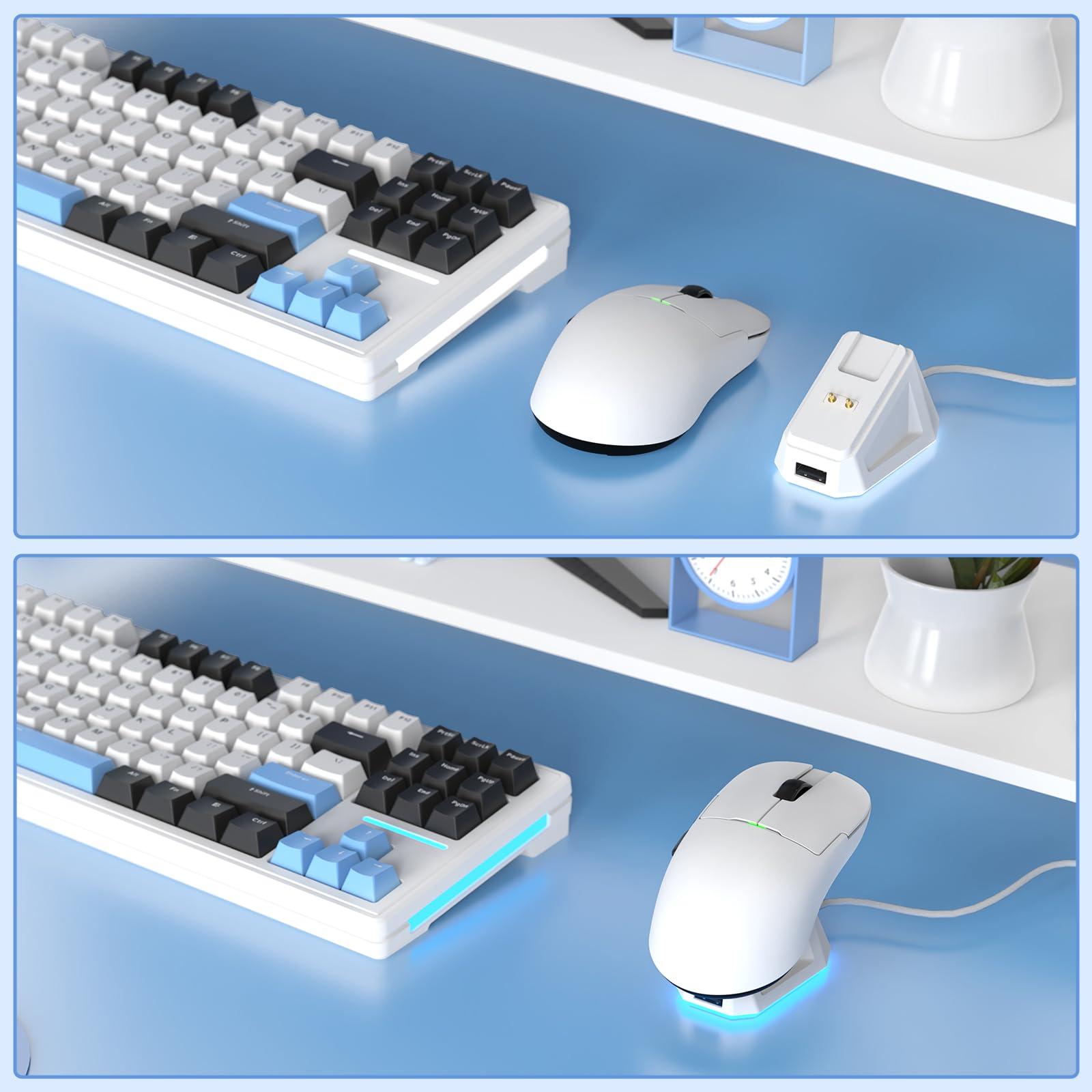 MAGIC-REFINER X AJAZZ Ratón Inalámbrico para Juegos AJ159P Superlight con Base De Carga Magnética RGB, 2.4G/USB-C, Sensor PAW3395, 26000DPI, 6 Botones Programables, Batería De 200 Horas para PC/Mac