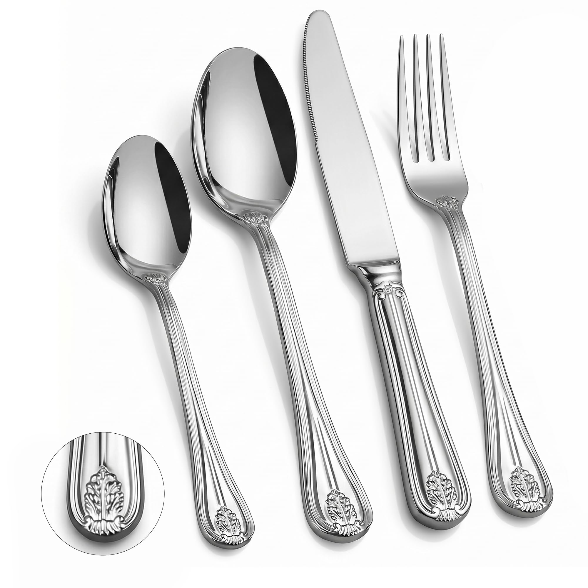OSVSEE Heavy Duty Silverware Set for 4, 18/10 Stainless Steel Flatware Set