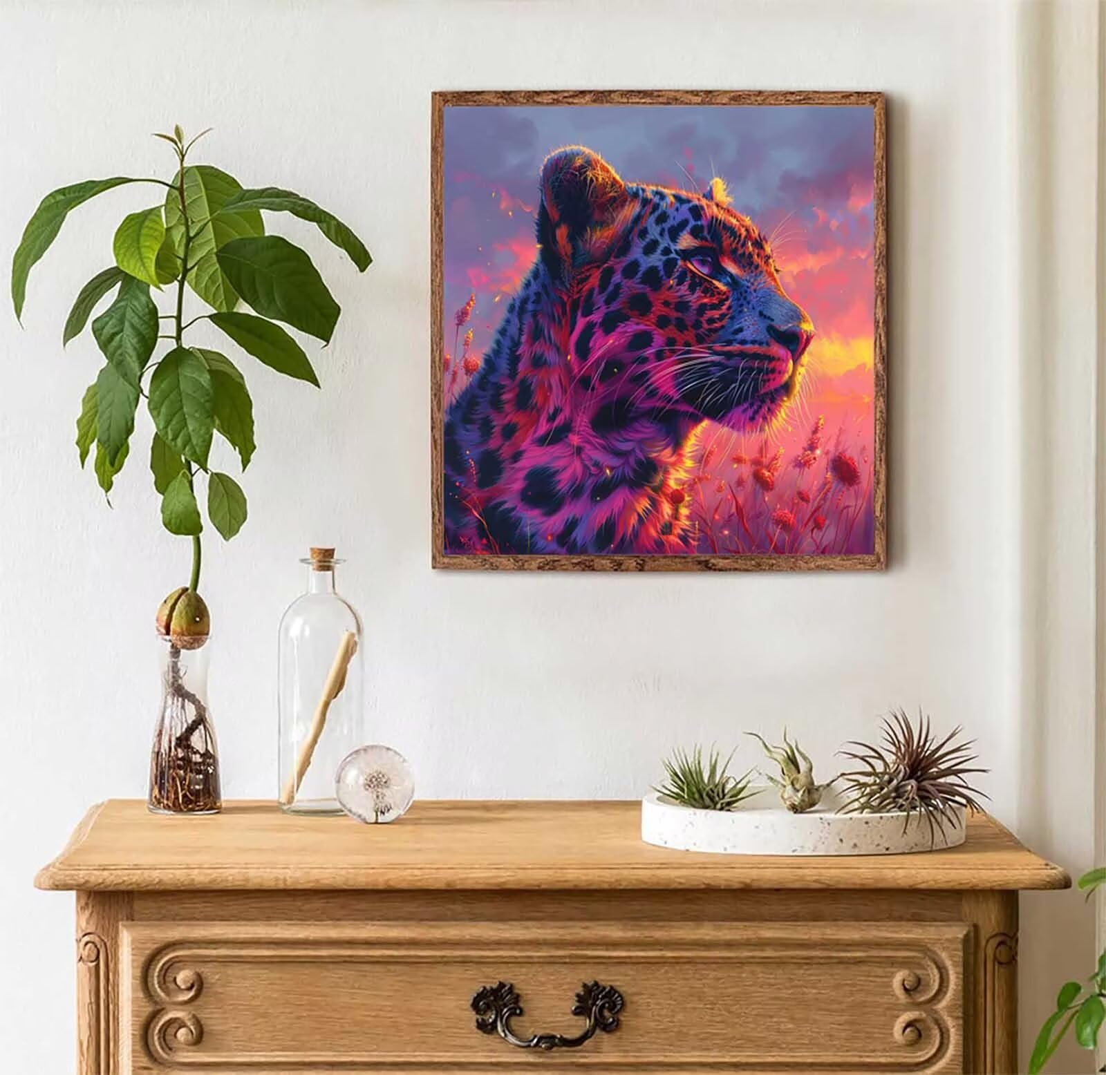 Peinture Numero Adulte LéOpard, Peinture par Numero Adulte Coucher De Soleil, Bricolage Loisirs Créatifs Adultes, Paint by Numbers Kit avec Pinceaux, Decoration Maison, Cadeau Femme 50x50cm L-3024