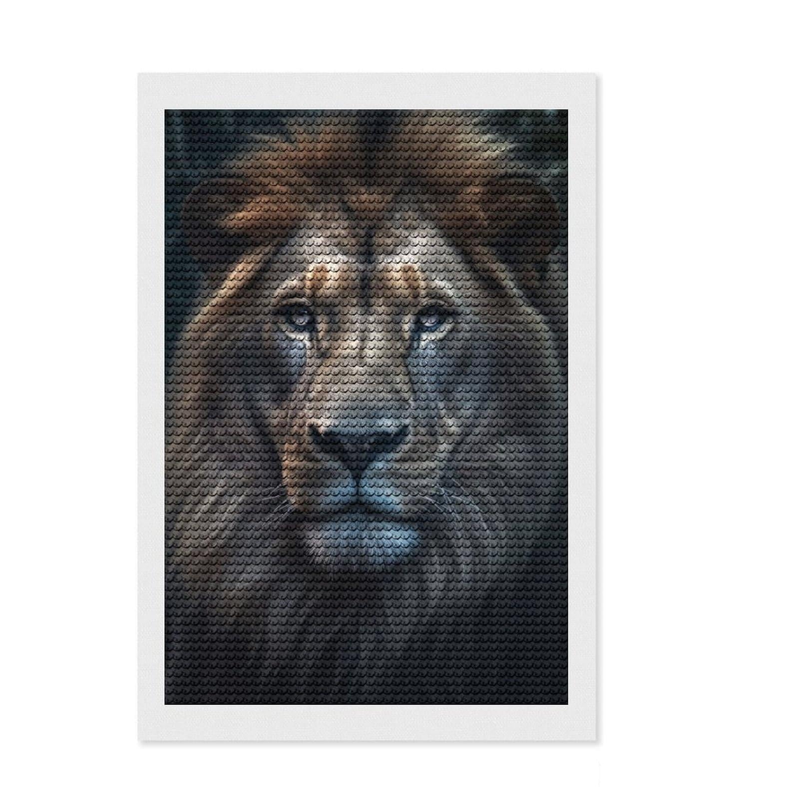 Junmoney Lion Portrait Light Eyes Diamond Style Art Kit 8"x12", Relaxing DIY, Christmas Gift, Boho Decor, Easy Craft Set, for Adults