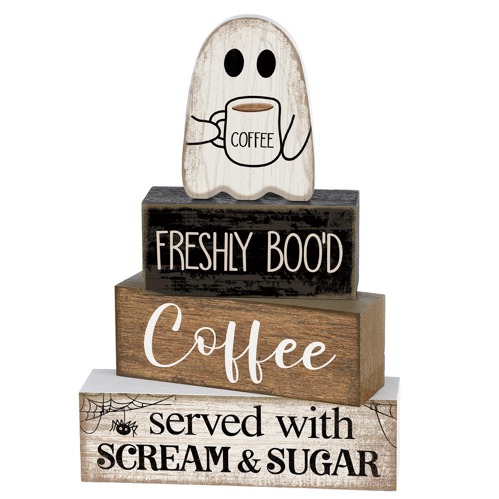 Lineshading 4 Pcs Halloween Coffee Table Decor Wooden Ghost Coffee Bar Sign
