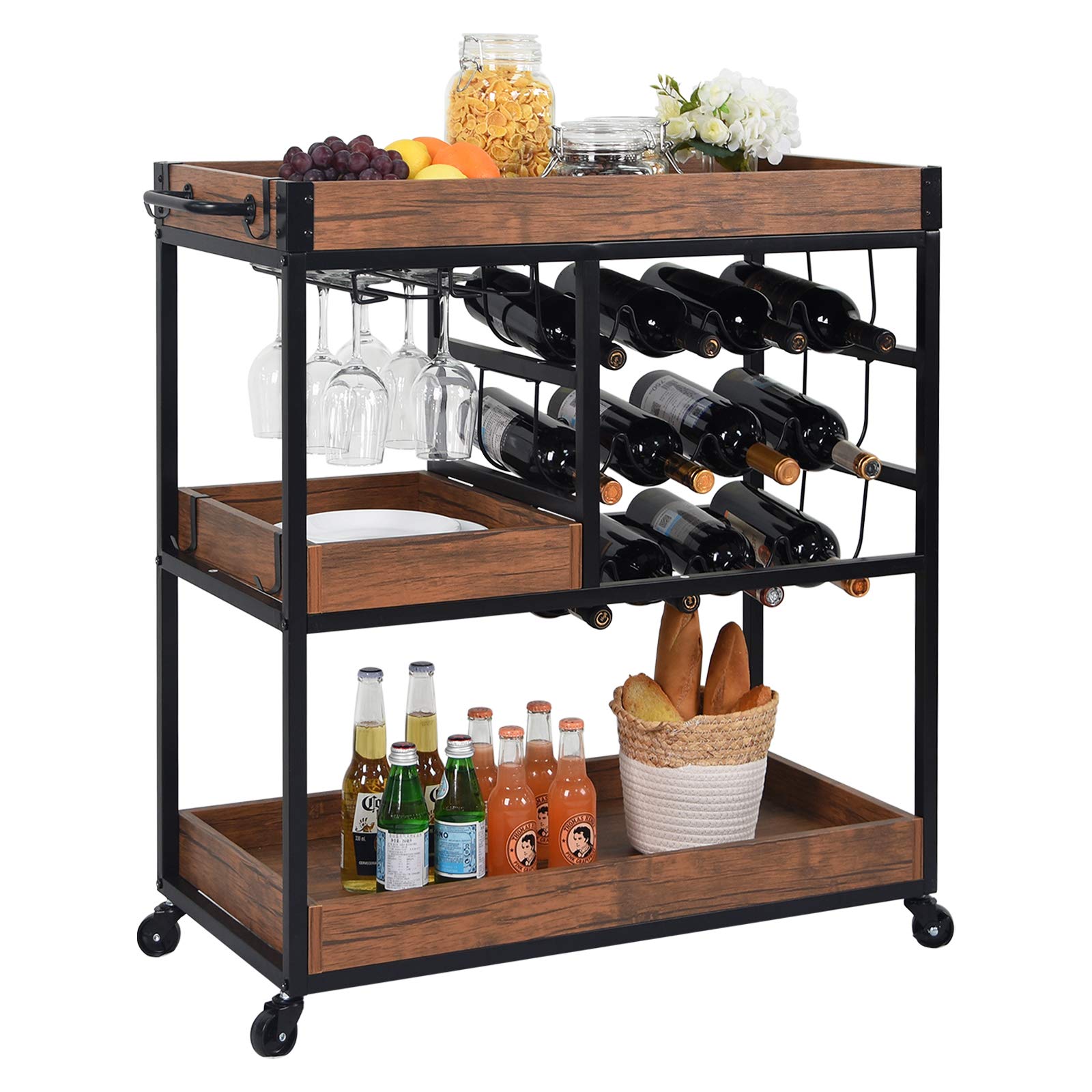 Buy Industrial Bar Cart Kitchen Bar&Serving Cart for Home with Wheels 3