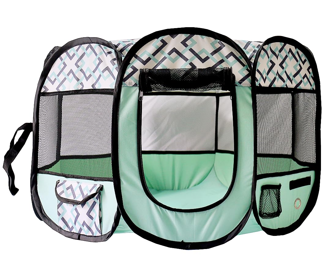 Floving Parque Redondo Plegable Parque portátil para Mascotas Valla Redonda Interior/Exterior (Ottagono-Azul-M)