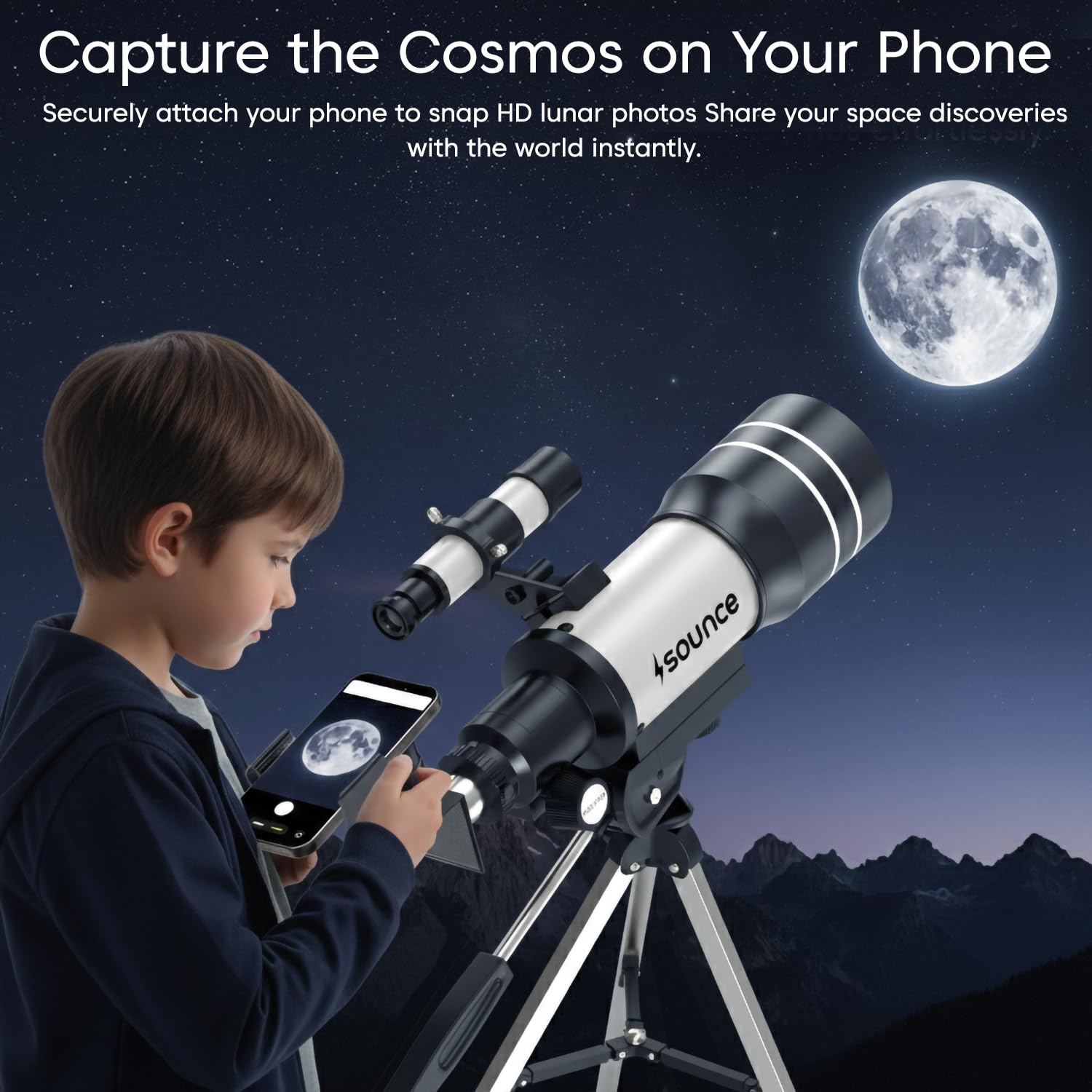 Sounce 70mm Astronomical Telescope 150X Zoom Refractor, Black — Amazon image 6