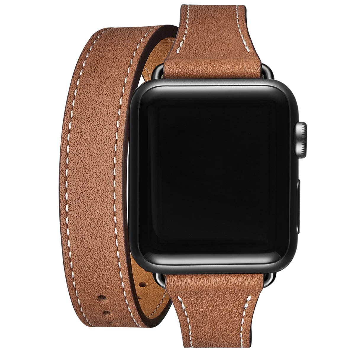 Bestig Armband kompatibel mit Apple Watch 38, 40, 41, 42, 44, 45, 46, 49 mm, für Damen und Herren, echtes Leder, doppelt Tour-Design, schmal, dünn, Ersatzband für iWatch Ultra SE Serie 10, 9, 8, 7, 6