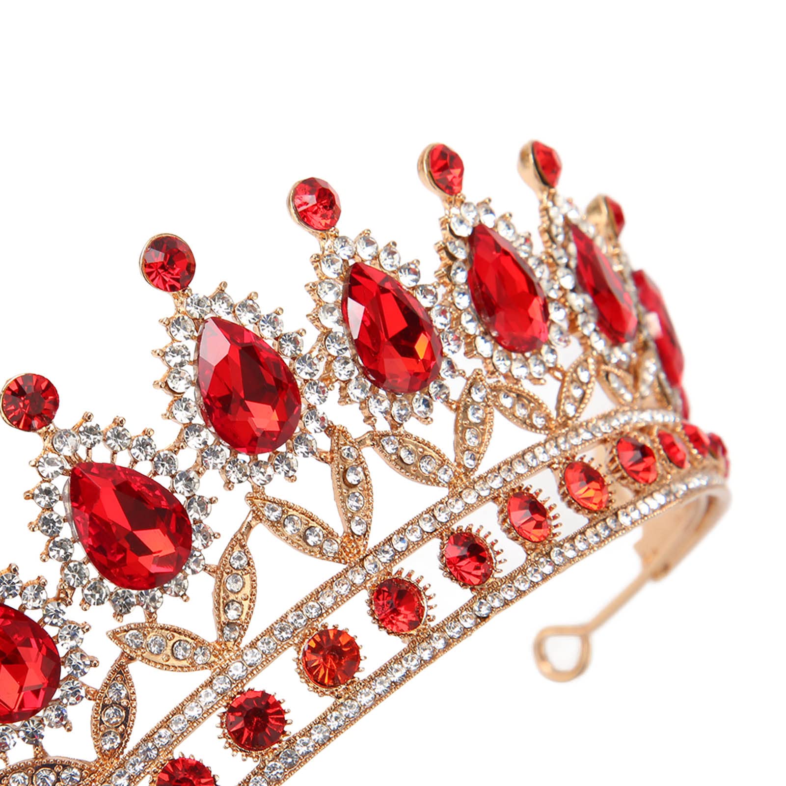 Vofler Queen Tiara, czerwona kryształowa korona dla panny młodej, ślubna ozdoba do włosów, bal absolwentów, bal kostiumowy, z grzebieniami, luksusowa