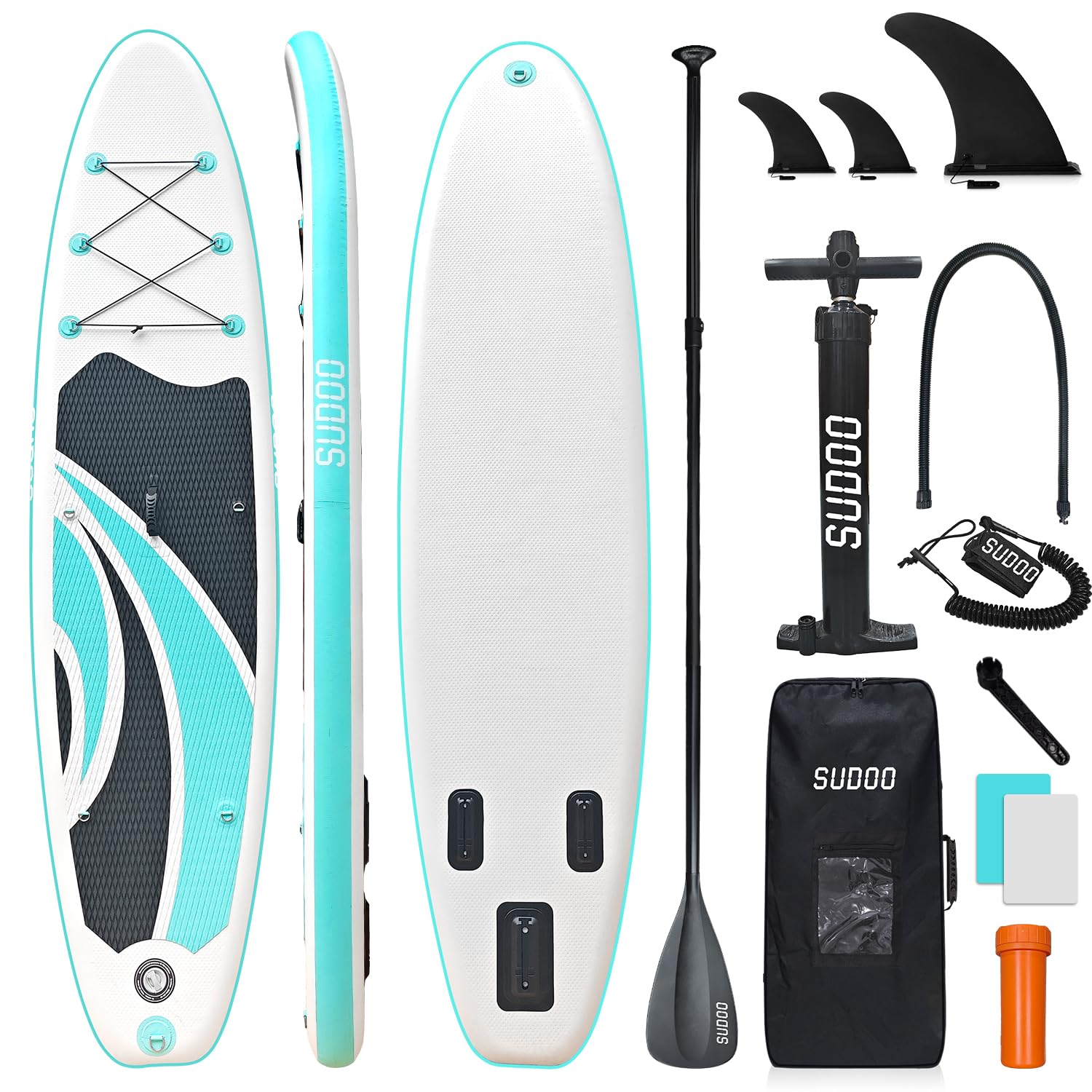 Inflatable Stand Up Paddle Board 10‘x30‘‘, Ultra-Light SUP Board with Backpack, Pump, Paddle, Coil Leash, 3 Fins, Repair Kit, Stable SUP with Non-Slip EVA Deck for Adults & Youth