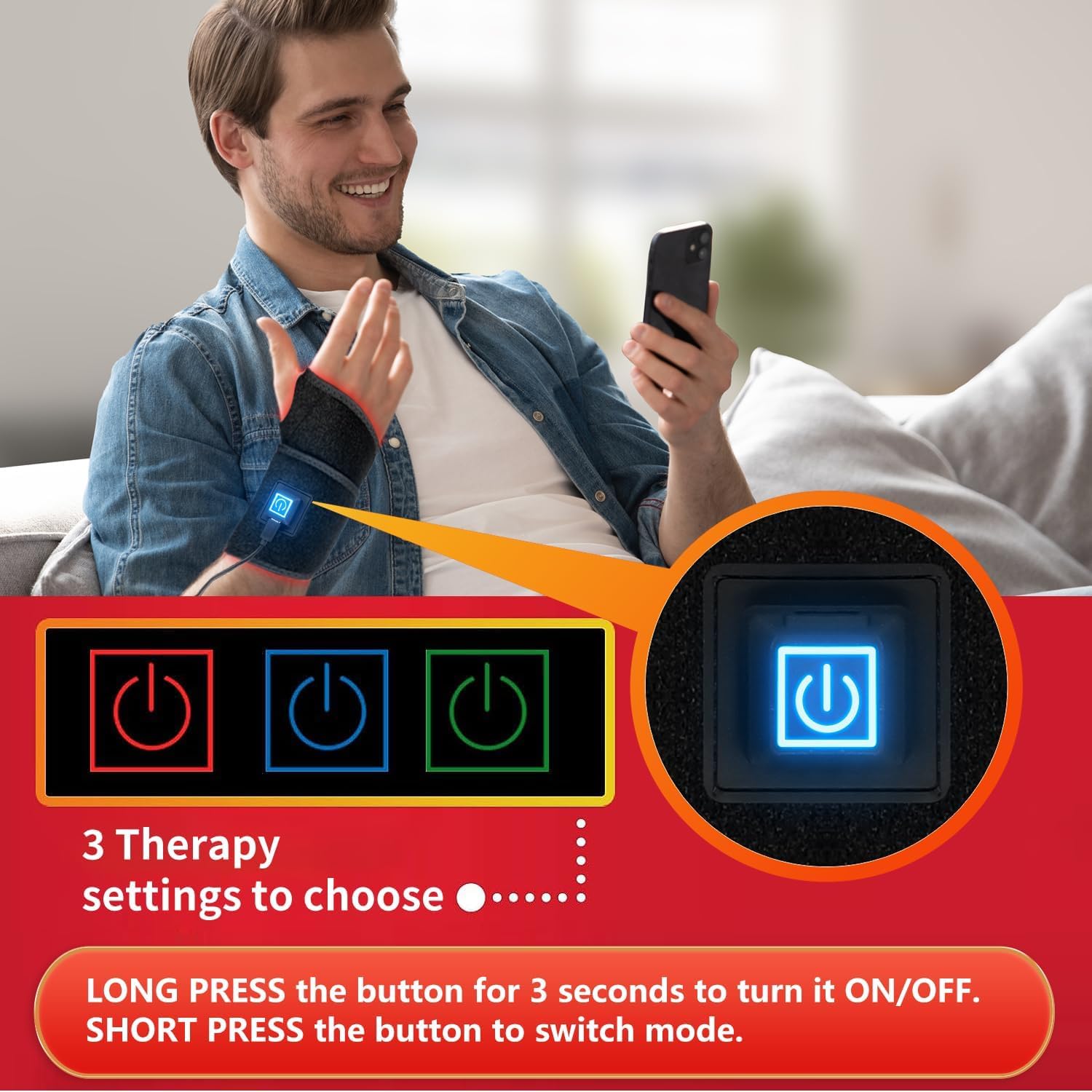 Red Light Therapy for Carpal Tunnel, 660nm Red Light 850nm Infrared Light Therapy for Body Wrist,Ankles,Neck,144 Chips Wristband for Hand Stiffness Relief