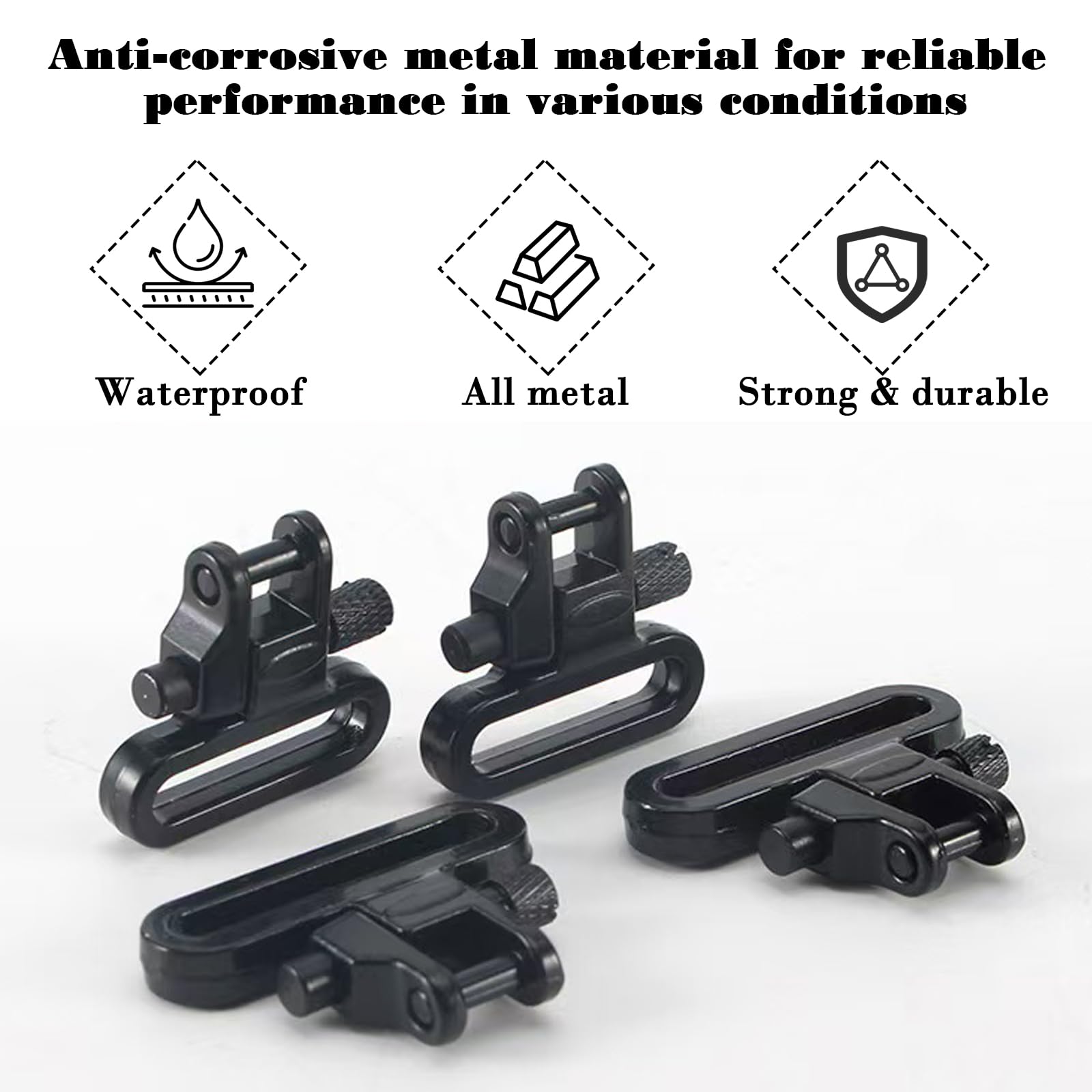 Correa Giratoria de Liberación Rápida, Enganches Tácticos de Metal Resistente con Sistema de Triple Bloqueo, Compatible con Montajes Estándar y Bípodes, Juego de 4 Piezas Negro