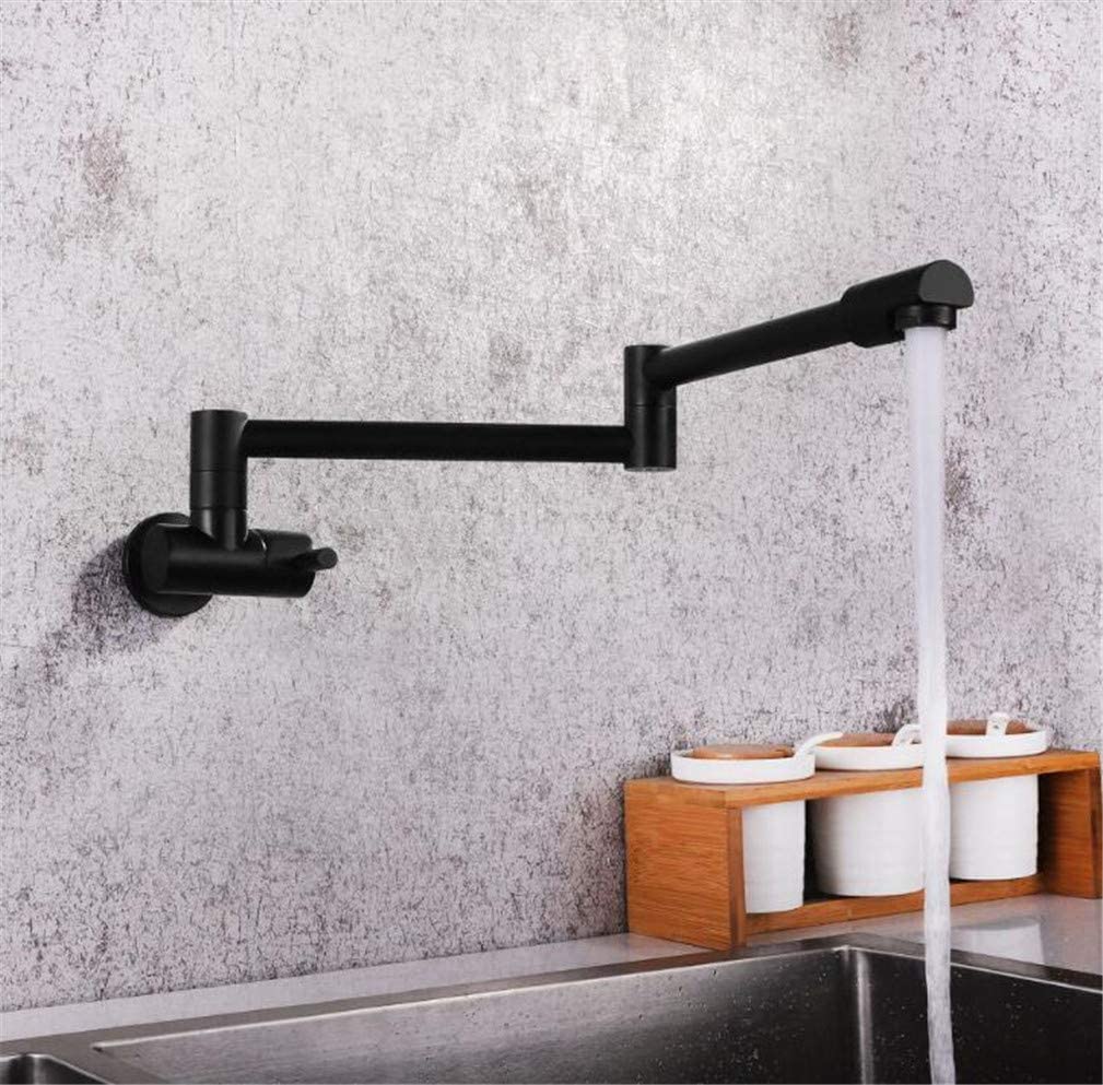 Robinet de cuisine mural noir pivotant à 360° pliable pour eau froide