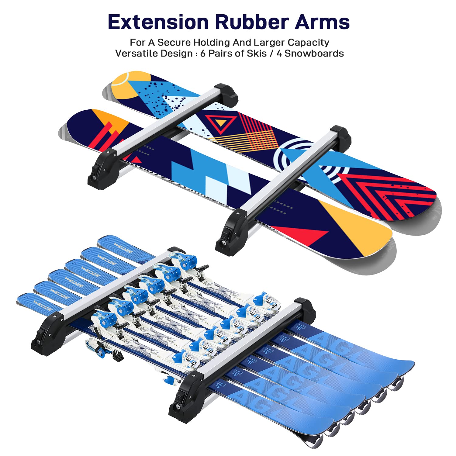Portabicicletas Universal para 6 Pares de esquí/4 Tablas de Snowboard, aviación de Aluminio