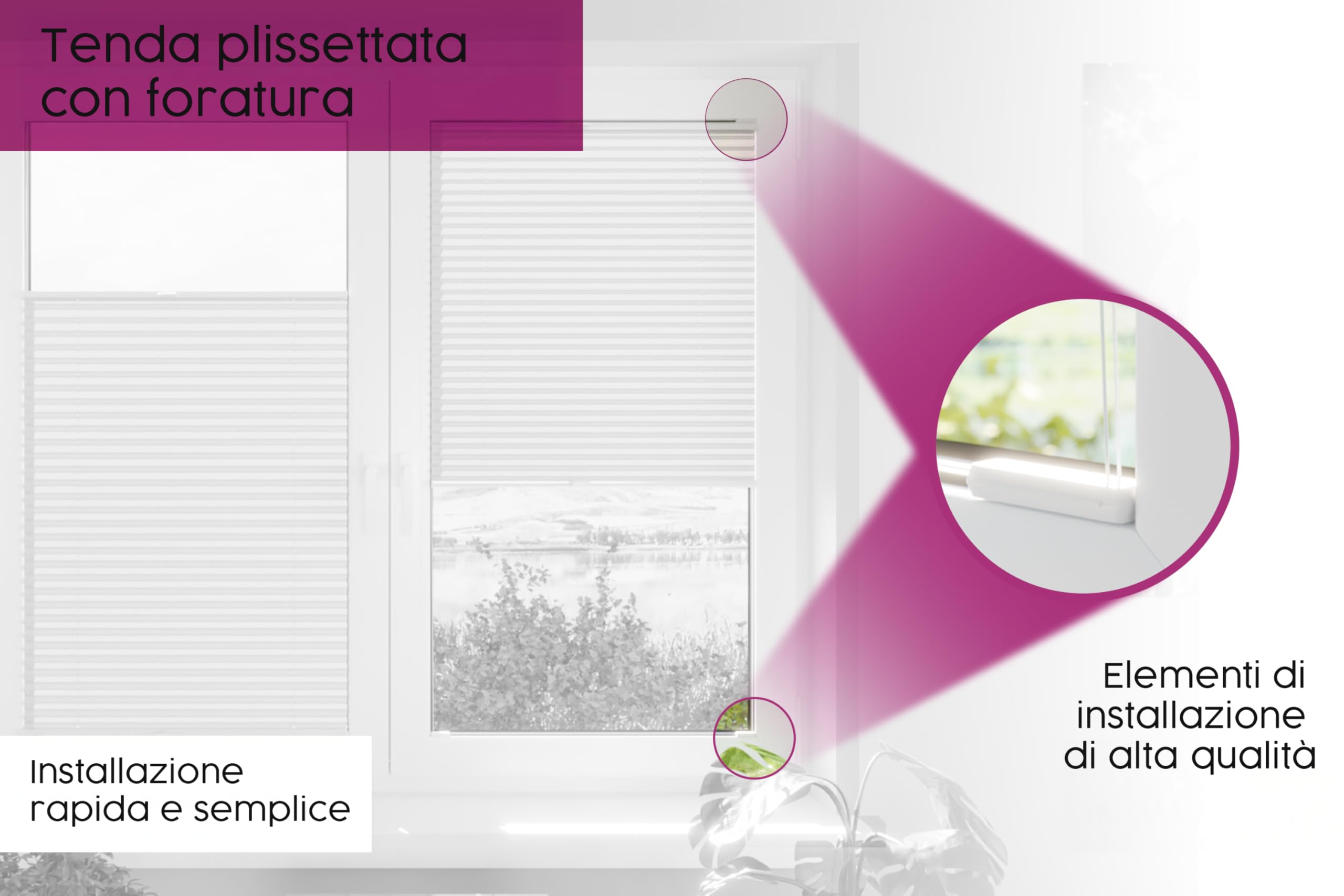 Concept Blinds Tende Plissettate Personalizzate con Foratura – Larghezza 40–200 cm, Altezza 20–260 cm – Su Misura per Finestre e Porte – Tende Premium XXL per Grandi Spazi