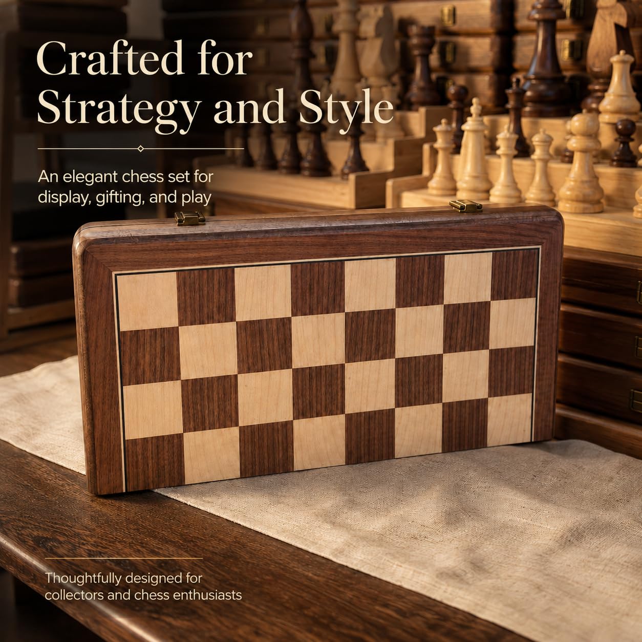 38 cm Holz Klapp-Schach- und Dame-Set, 2-in-1 Brettspiel, 7,6 cm König Staunton Figuren, 2 zusätzliche Damen (Vintage)