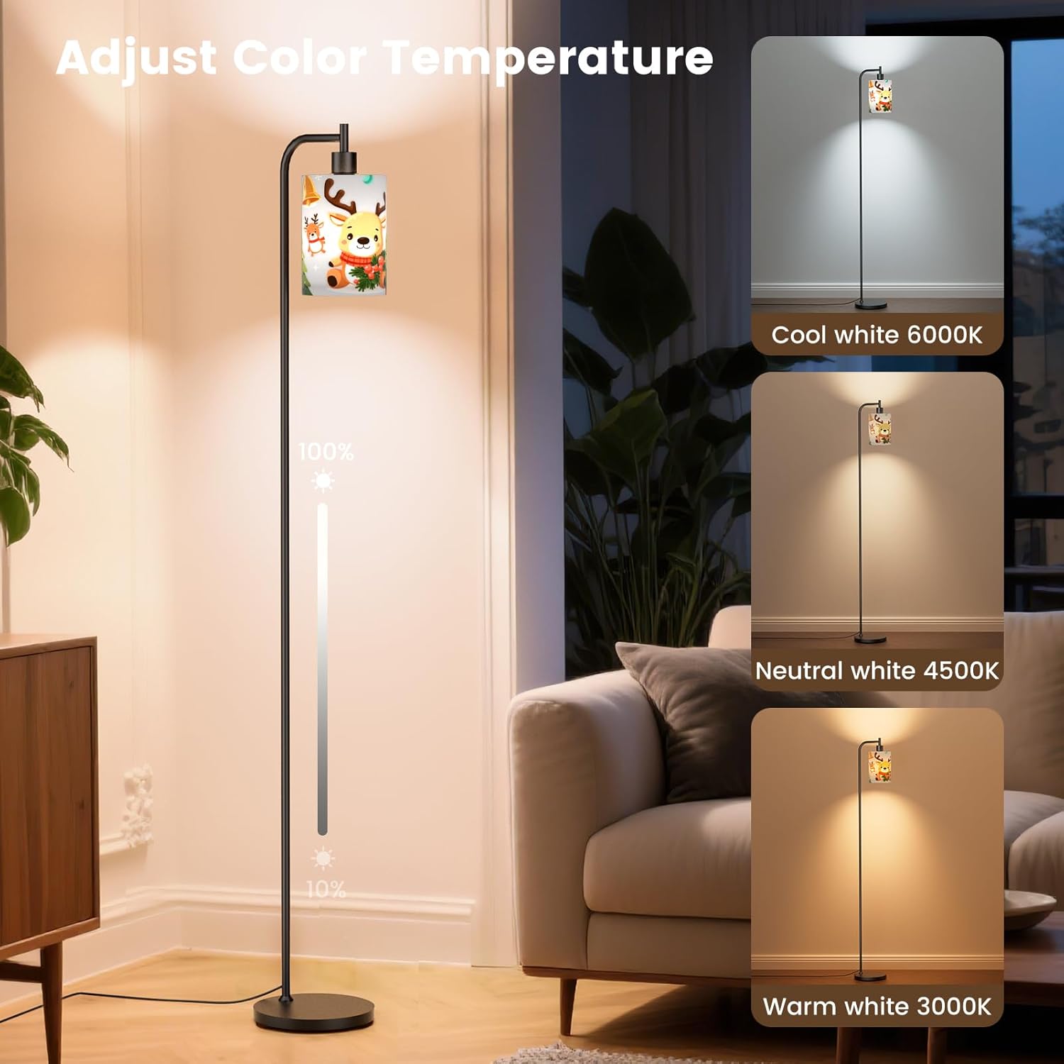 SIBRILLE Kids Floor Lamp with Linen Shade, Dimmable Tall Standing Lamp with Remote Control & 3 Color Temperatures, Modern Floor Lamps for Living Room Bedroom Kids Room, 9W LED Bulb Included