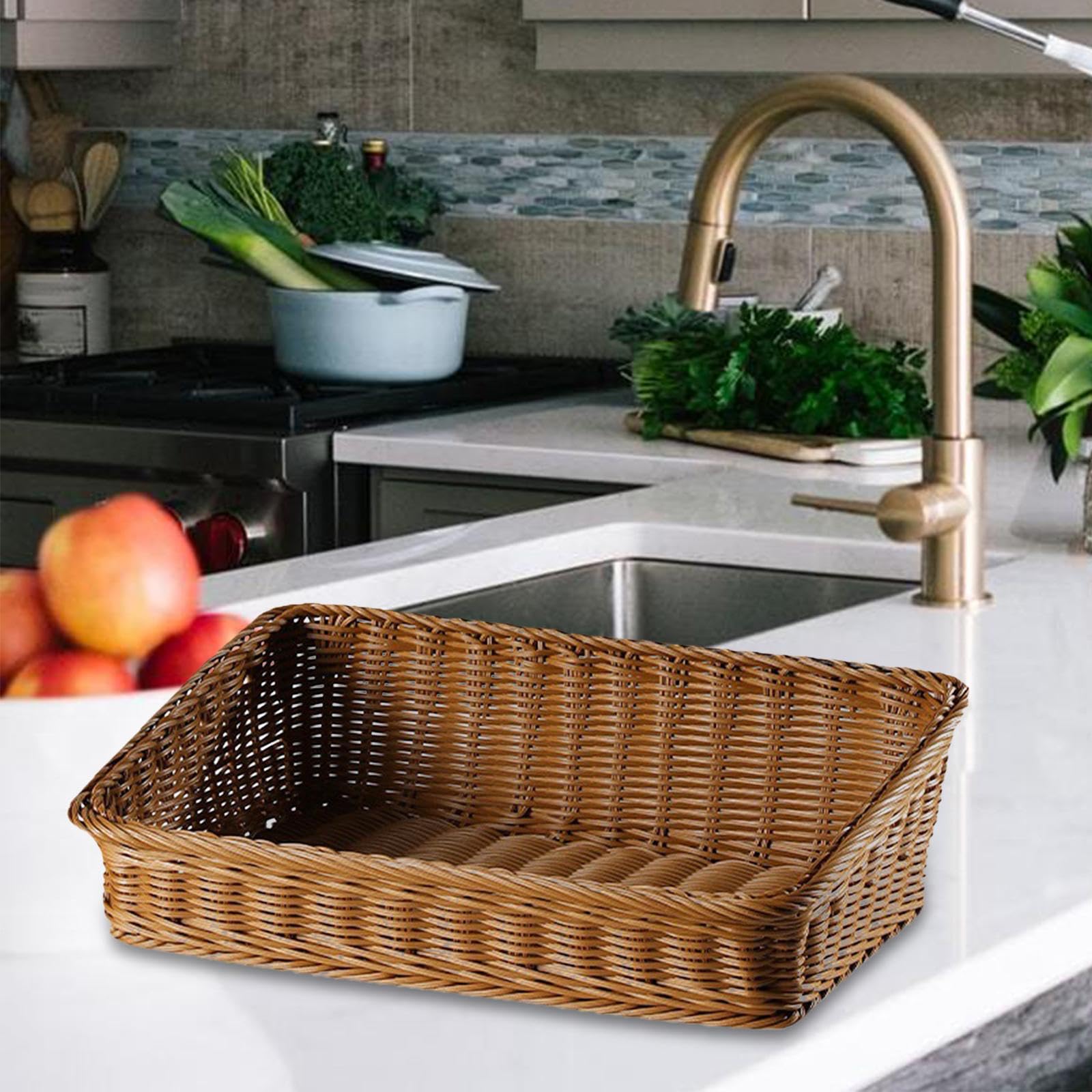 Cestino intrecciato in rattan imitazione Cestino per pane intrecciato Cestino per pasti Portaoggetti per alimenti Espositore per alimenti Cesto di