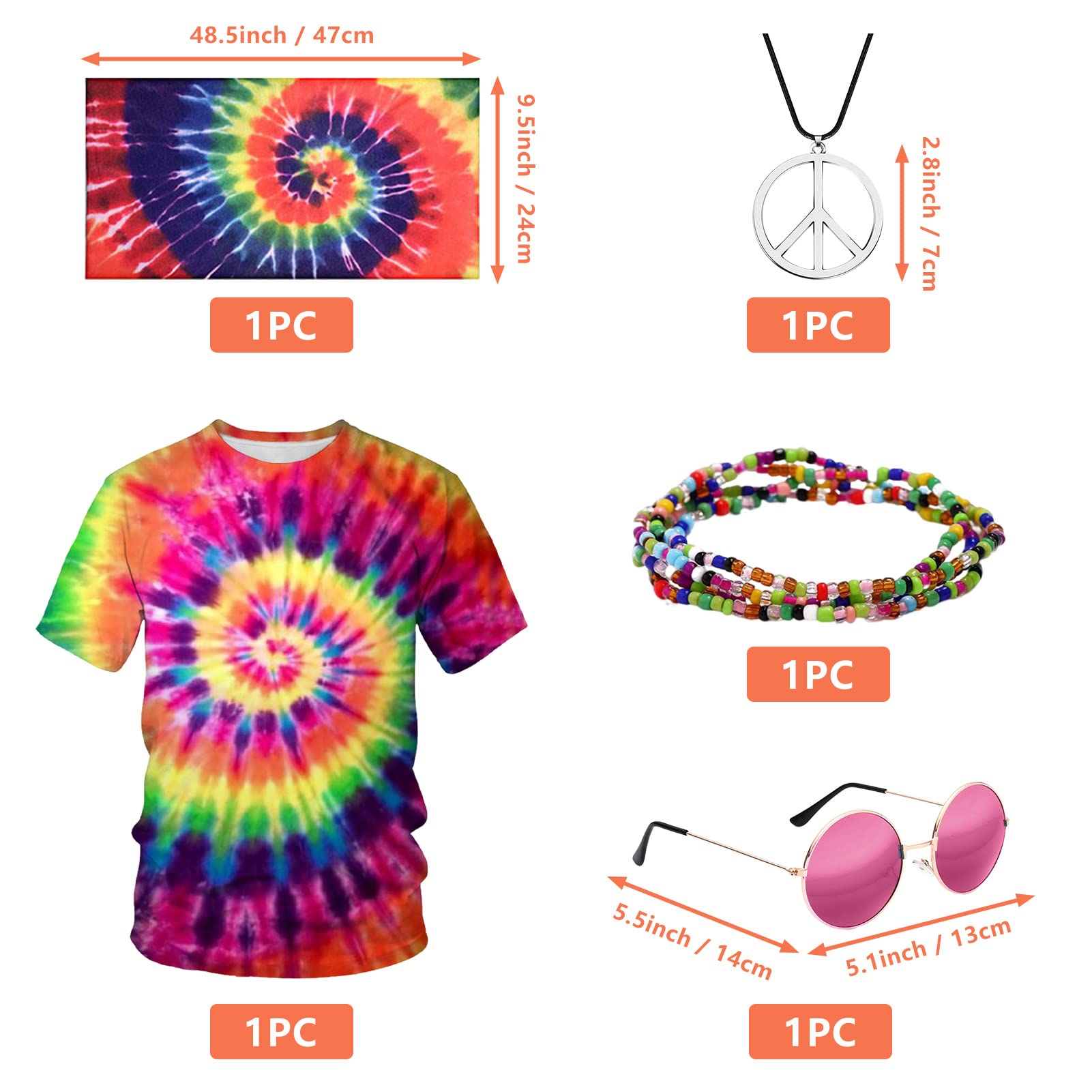 HarnyLoom 5 Pcs 70s Fancy Dress Women Mens - Image 3