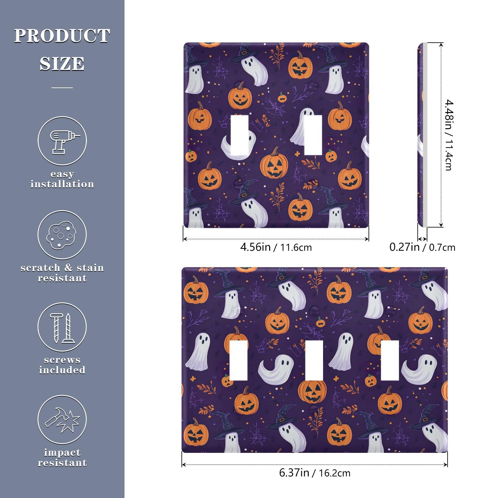 Light Switch Cover Halloween Pumpkin Ghosts Bats Wall Plates for Electrical Outlets 3 Gang 202b7139