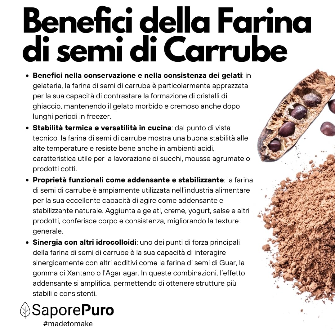 Saporepuro Farina di Semi di Carrube 1000 gr - SENZA GLUTINE - Addensante e gelificante naturale 100% puro - Ideale per Gelati, Sorbetti, Dolci e Salse