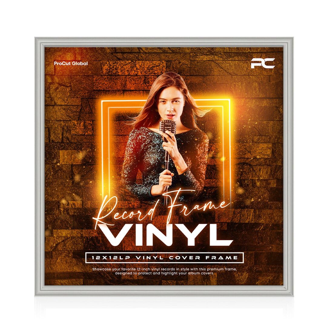 Procut Global 12x12" Light Grey Vinyl Record Frame for LP Album Covers - Display Classic Photo & Picture Frames - Engineered Wood with Shatterproof Perspex Front - CD Display for Music Lovers