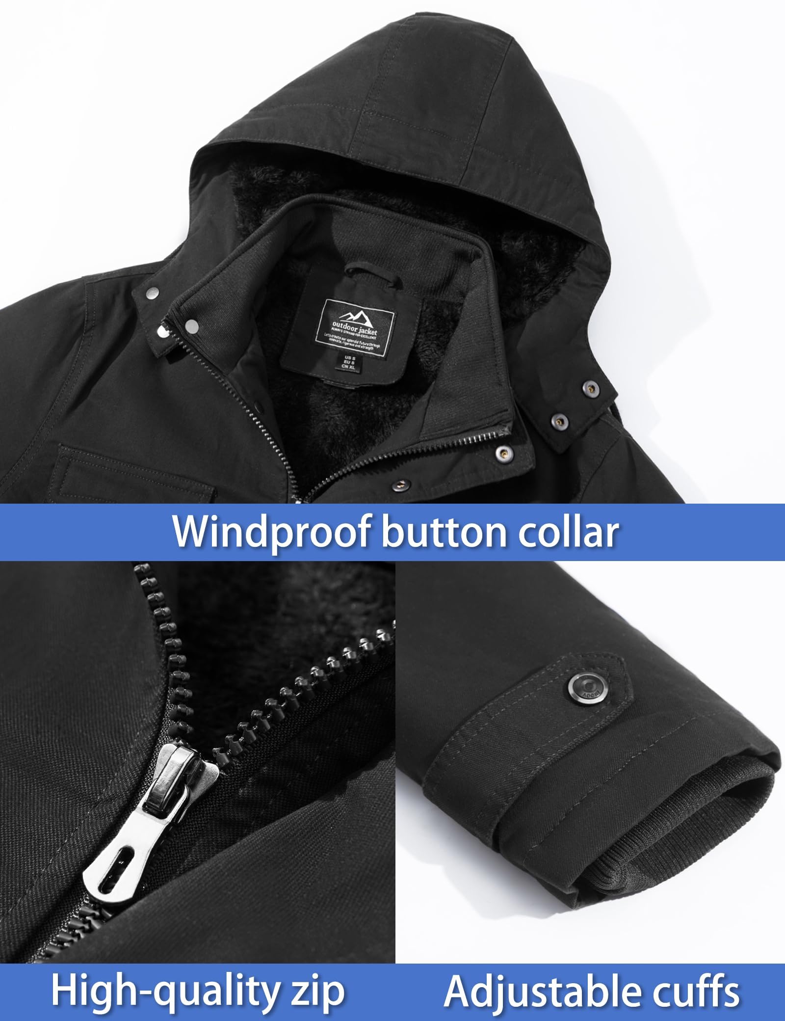 TACVASEN Herren Winterjacke Warme Fleecejacke Militärjacke Lässige Gefütterte Cargojacke Thermo Outdoorjacke Arbeitsjacke