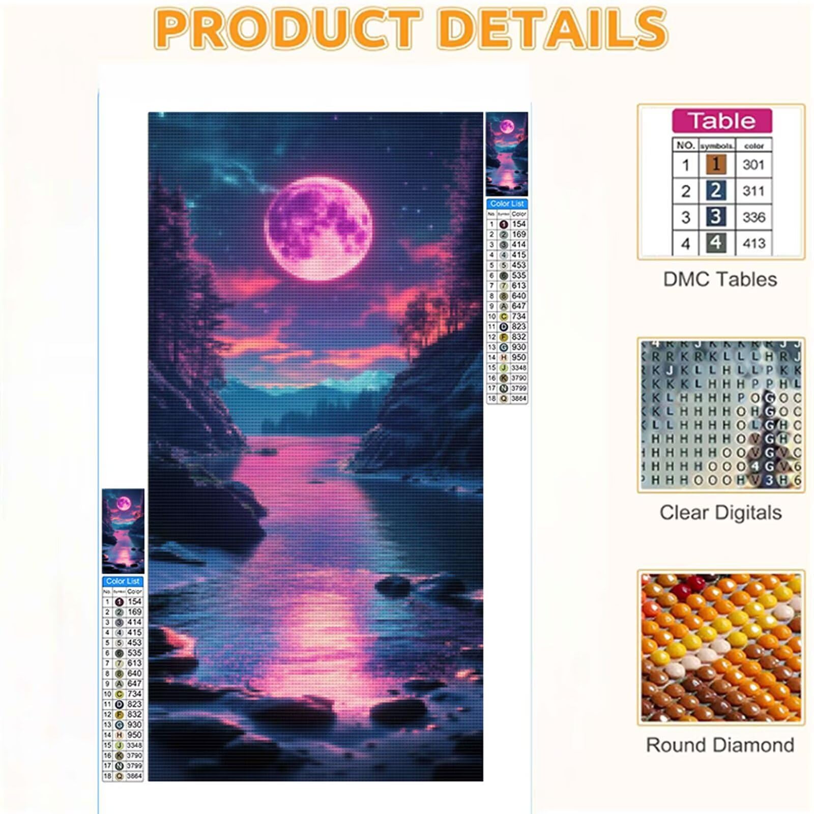 Diamond Painting Erwachsene, Landschaft Diamond Painting XXL 50x100 cm 5d Diamant Malerei Kinder, Mosaik Bastelset Erwachsene Frauen Anfänger Diamant Art Stickerei Set, Home Wand Dekor, Mond c-976