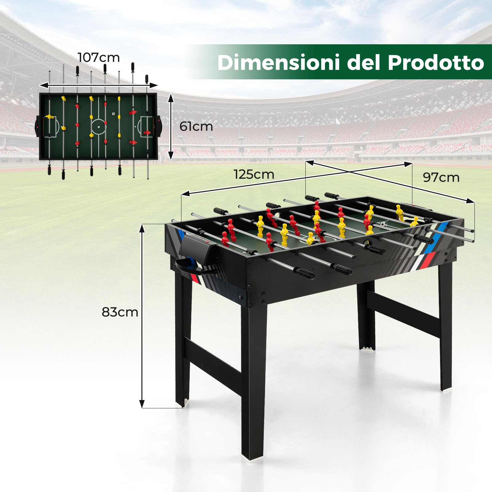 RELAX4LIFE 4 in 1 Tavolo Multigioco con Calcio Balilla, Biliardino, Ping pong e Hockey ad Aria, per Bambini e Adulti, Casa Ufficio Bar, 125x97x83 cm