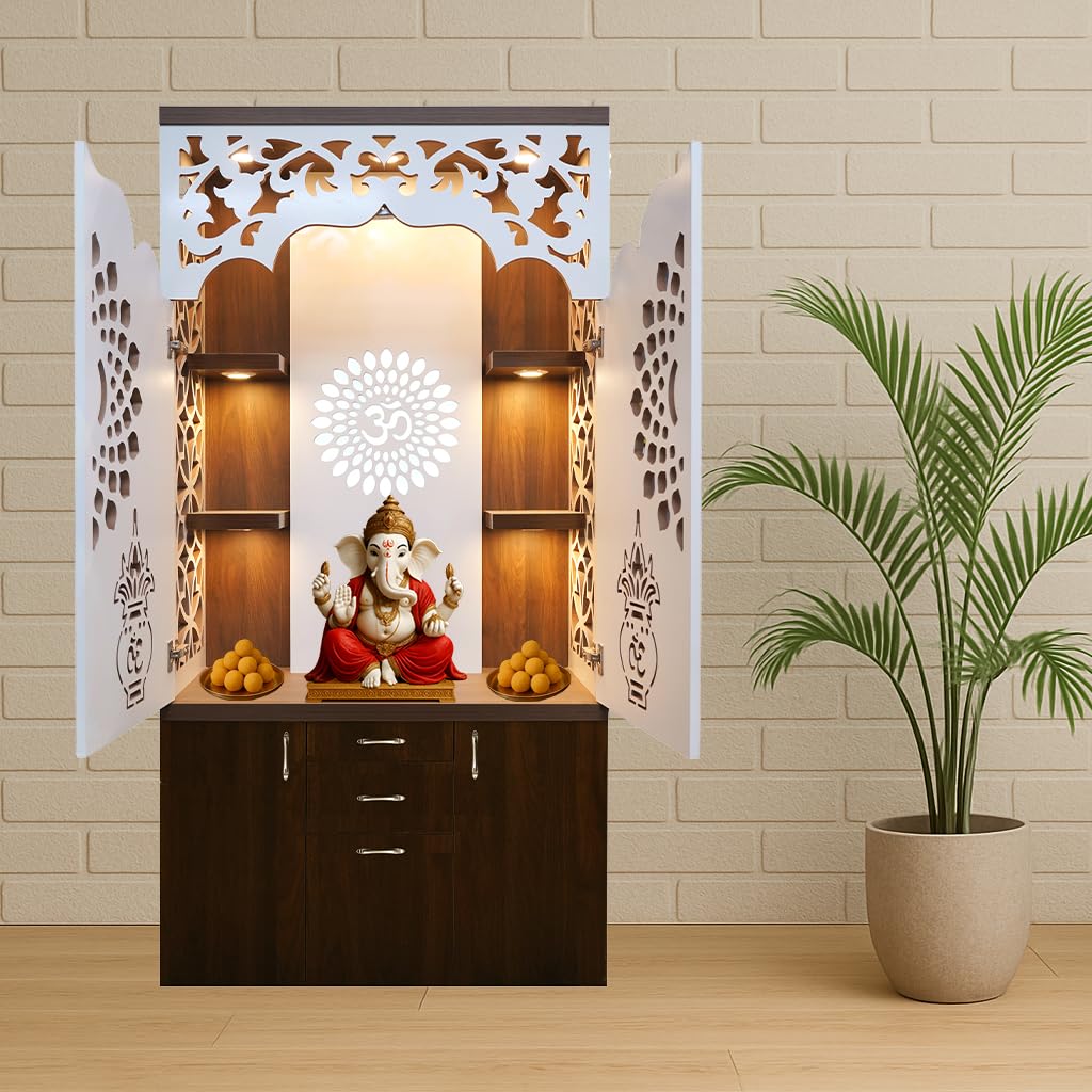 Alpine Willow Premium 3X6 Ft Temple for Home with Door | Puja Mandir for Home Big Size | Pooja mandir with Door Big Size | Puja ghar | Large Devghar with LED Lights Puja Stand