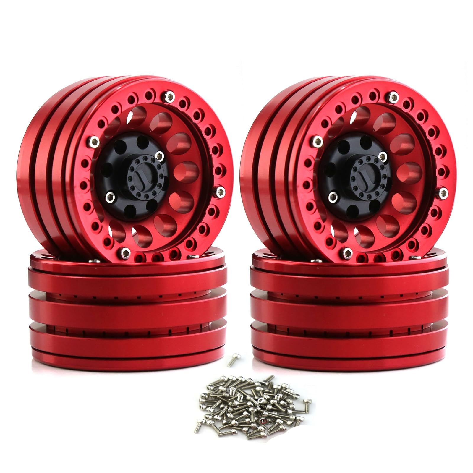 Sorandy 4-częściowe Felgi ze Stopu Aluminium, Mocne i Trwałe 1,9-calowe Felgi Typu Beadlock, Wymiana Piasty, Idealne do Samochodów Zdalnie Sterowanych Axial Scx10, Rr10, Wraith 90048, 90018, D90 1/10