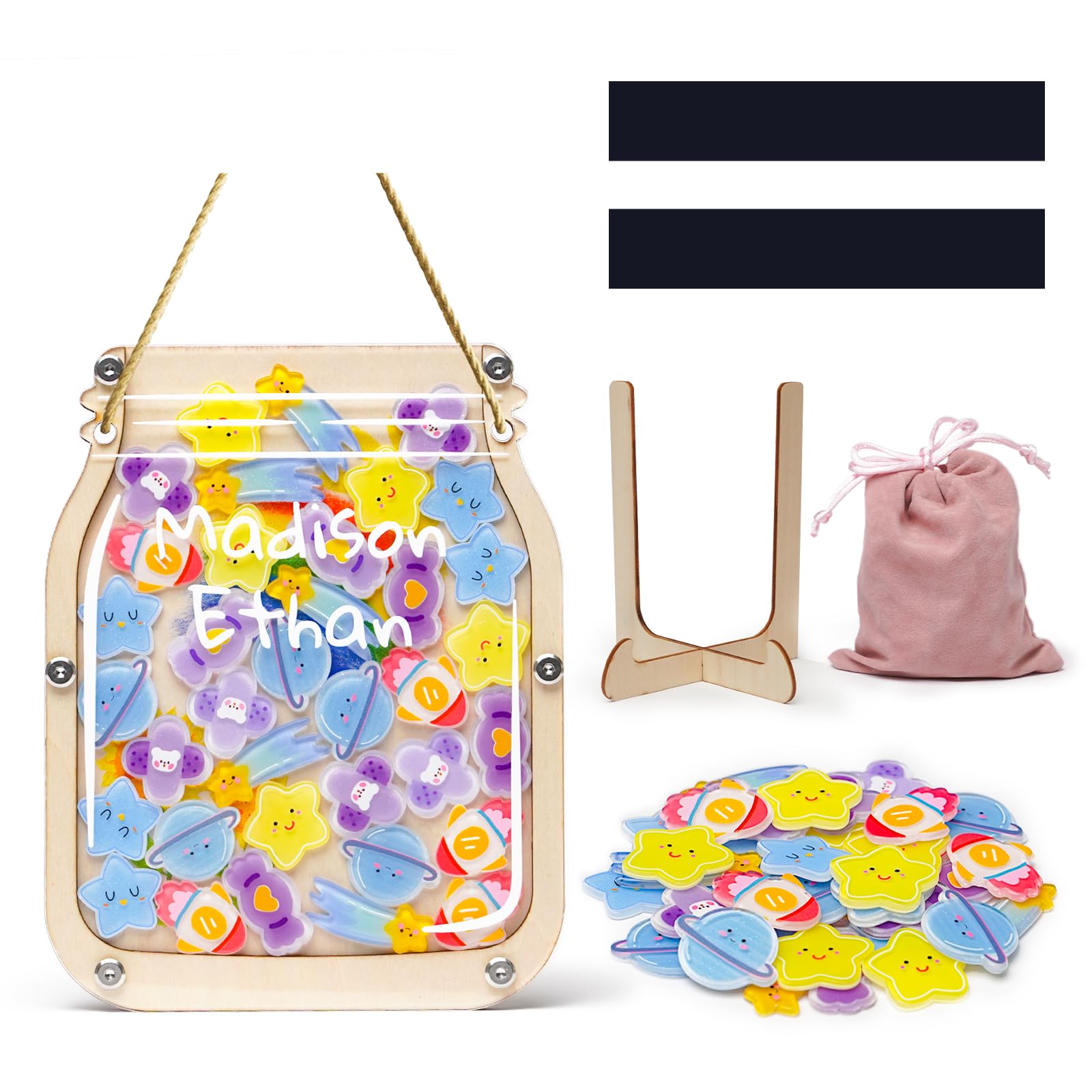 Bemaystar Reward Jar, Personalised Reward Jar With Stars Reward Chart Good Behavior Incentive Jar Potty Train Tool Reward Board for Kids Students Teachers Home Classroom School (15 Charms)