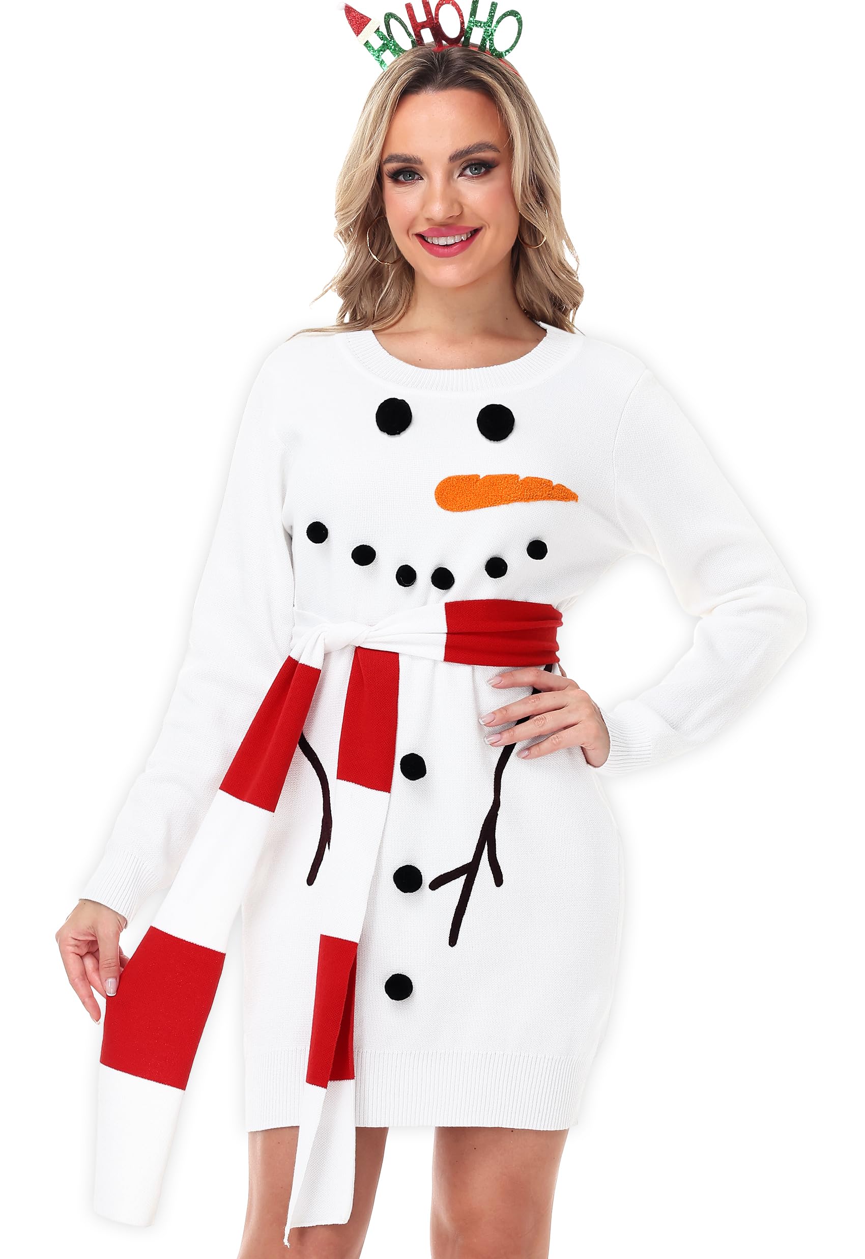 AOBUTE Women Christmas Sweater Dress Funny Xmas Holiday Classic Graphics Long Sleeve Knit Pullover