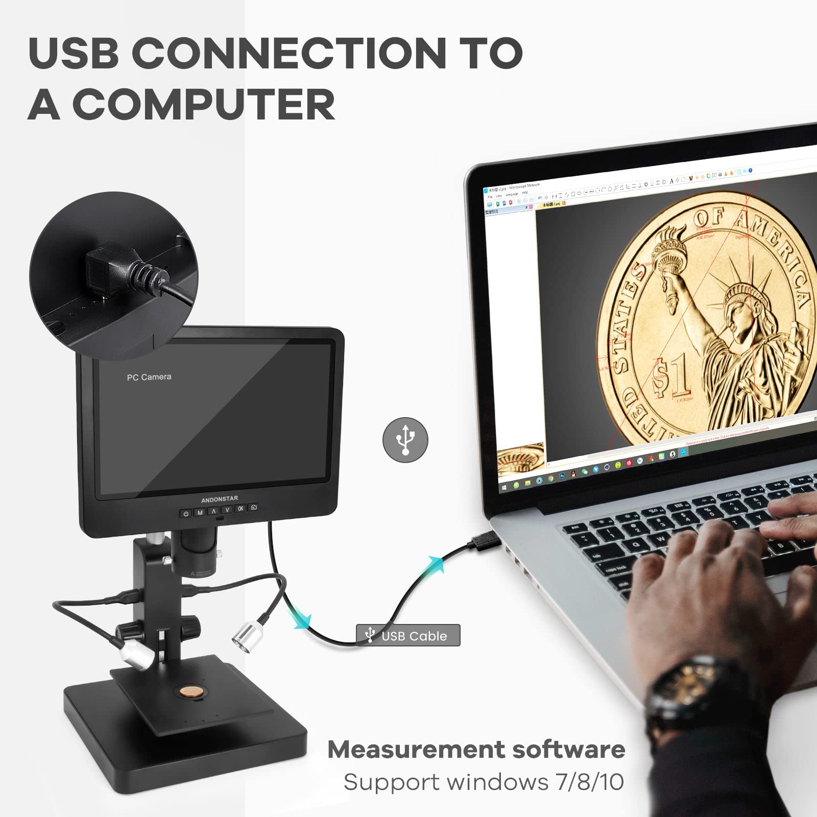 Andonstar AD249S-P Microscope numérique HDMI 10,1 Pouces, 4000x 3 objectifs 2160P Enregistrement vidéo UHD, kit de Microscope Biologique pour Adultes, Carte SD 32G