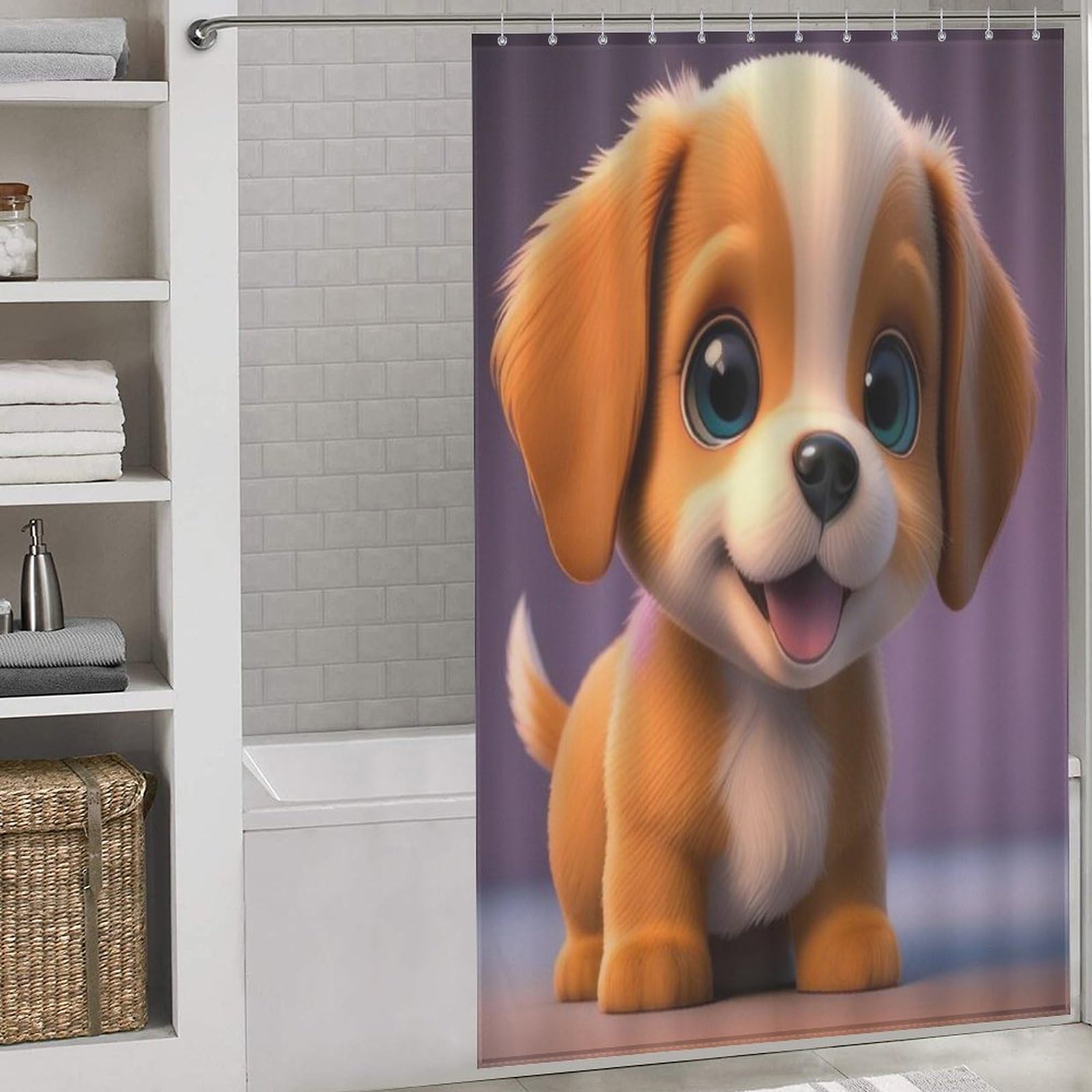 Rideau de douche en polyester à séchage rapide et motif chien mignon