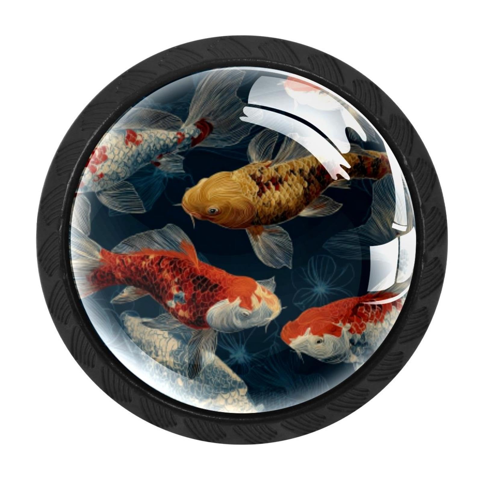 CHENZZZZ 4 Pack Fish. Koi Carp Pattern (6) Drawer Knobs Cabinet Knobs Crystal Glass Knobs Pulls Handles for Kitchen Cabinet Hardware Cupboard Door Dresser Wardrobe Home Decor