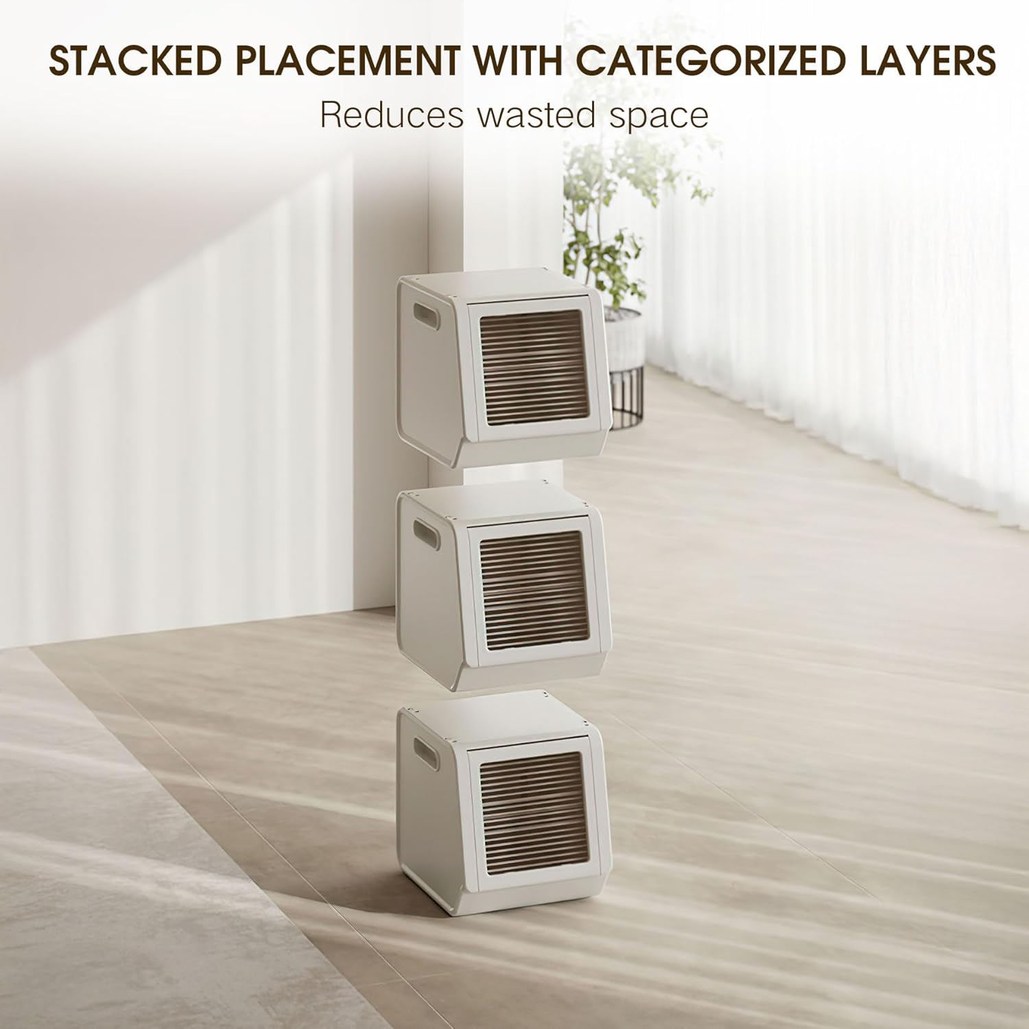 SunSettler Plastic Storage Organizer with Flip Door, Stackable Storage Cabinet, Magnetic Opening, Large Capacity Clothes Toy Shoe Cabinet, Easy Assembly for Living Room Bedroom (3 Tier)