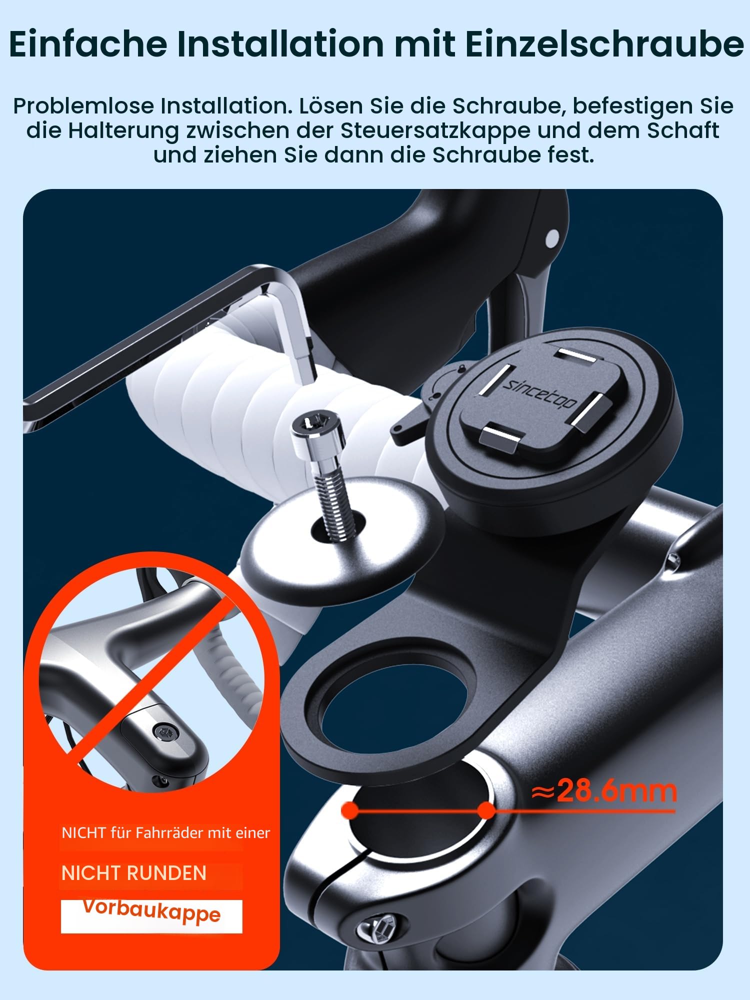 Sincetop Neue Serie Q [ Quad ] Mountain Fahrrad Vorbau Handyhalterung - Schnellspanner Aluminiumlegierung Halterung für MTB Ebike Rennrad und Schotterrad