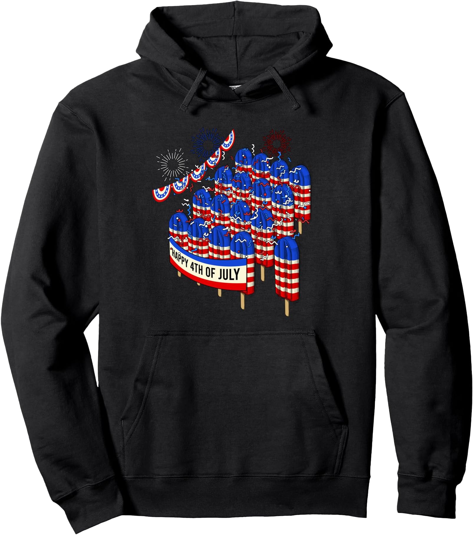 July Fourth Festive Popsicle Ice Cream American USA Flag Pullover Hoodie