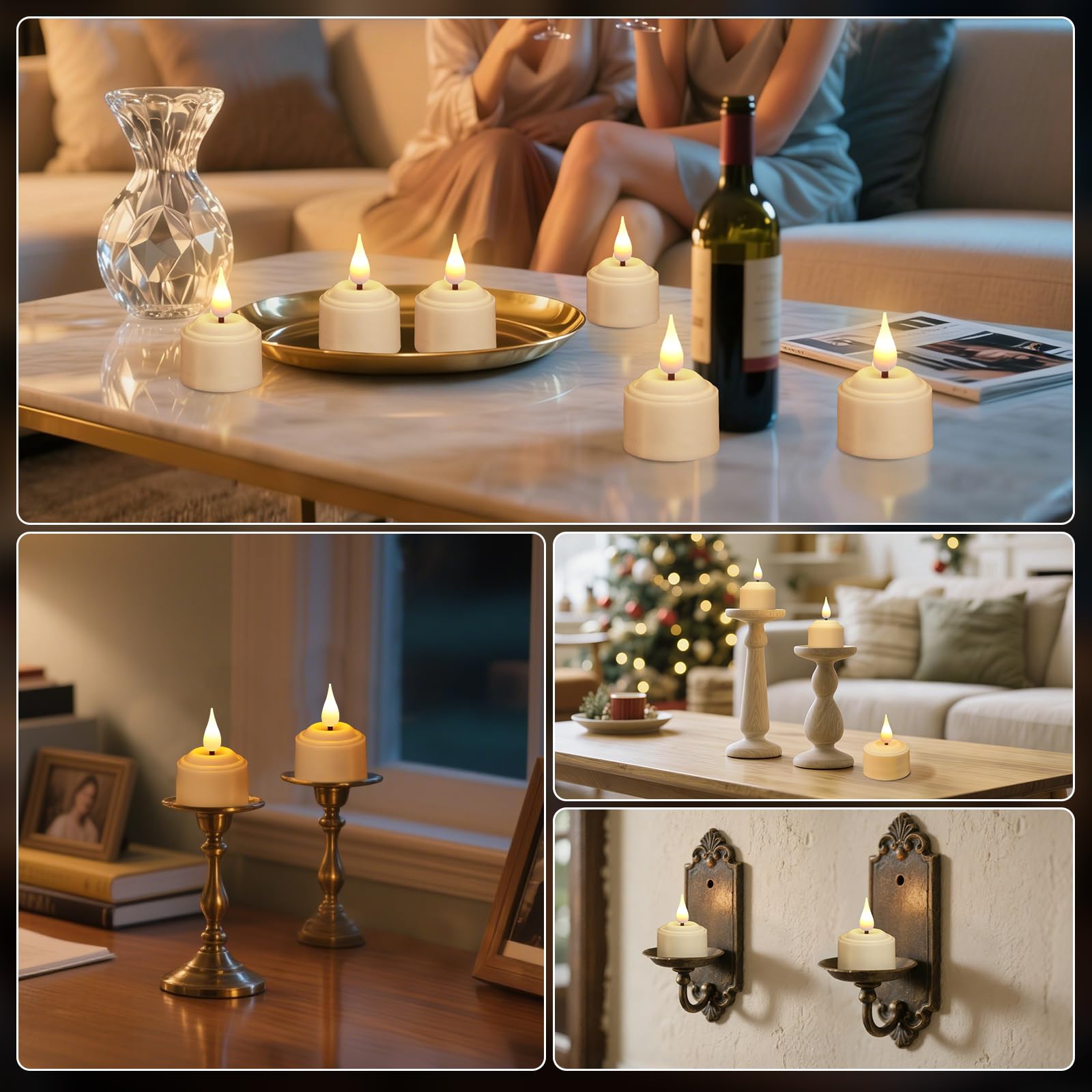 Aufladbare Teelichter mit Timer und Ladestation, LED Teelichter Wiederaufladbar, Kerzen Flackernd für Zimmer Wohnzimmer Halloween Weihnachten Hochzeit Tisch Party Deko (Warme Farbe, 12er Pack)