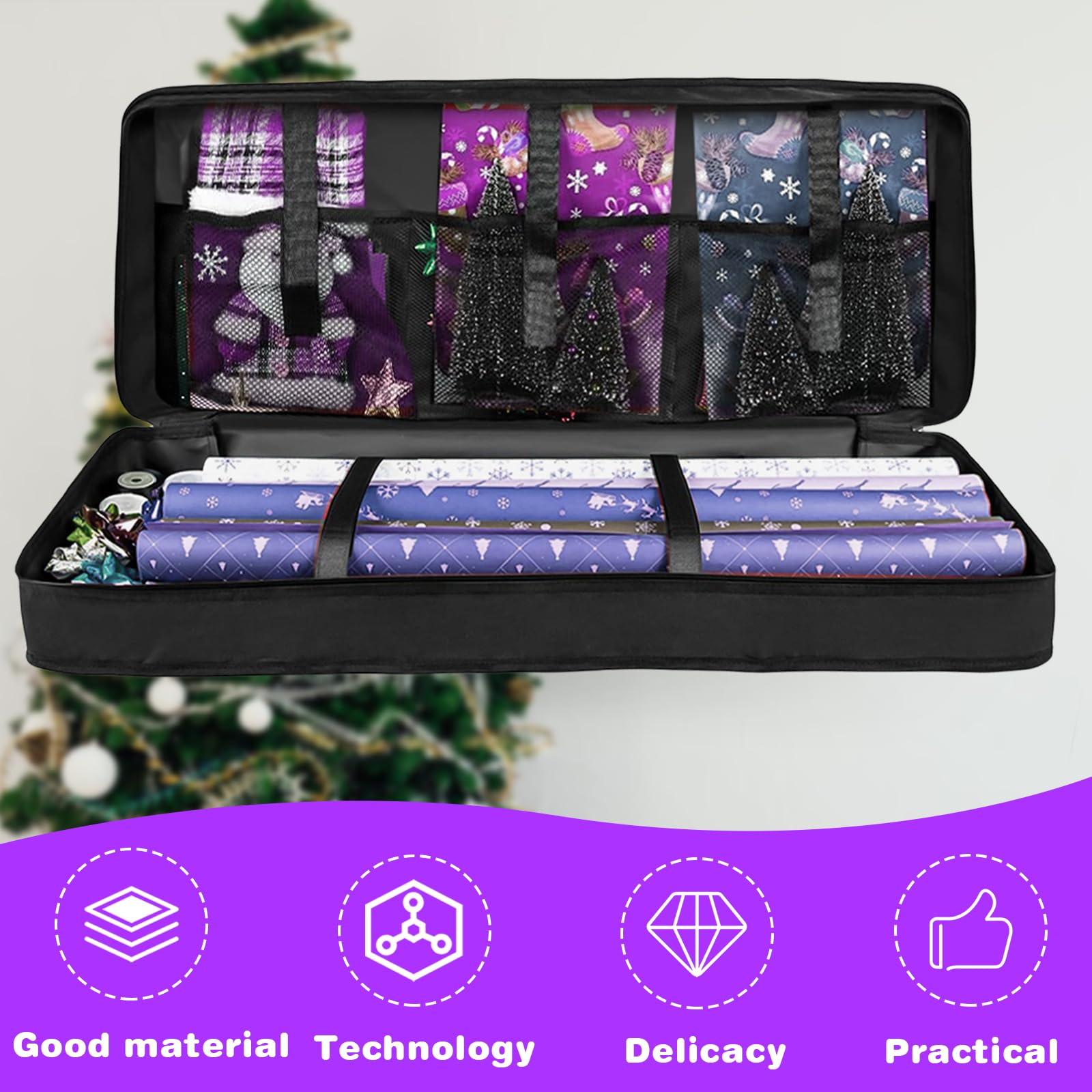 Organizer Per Carta Regalo Portatile - Borsa 100x35x15cm In Oxford 600D, 24 Rotoli, Con Manici - Foto 5