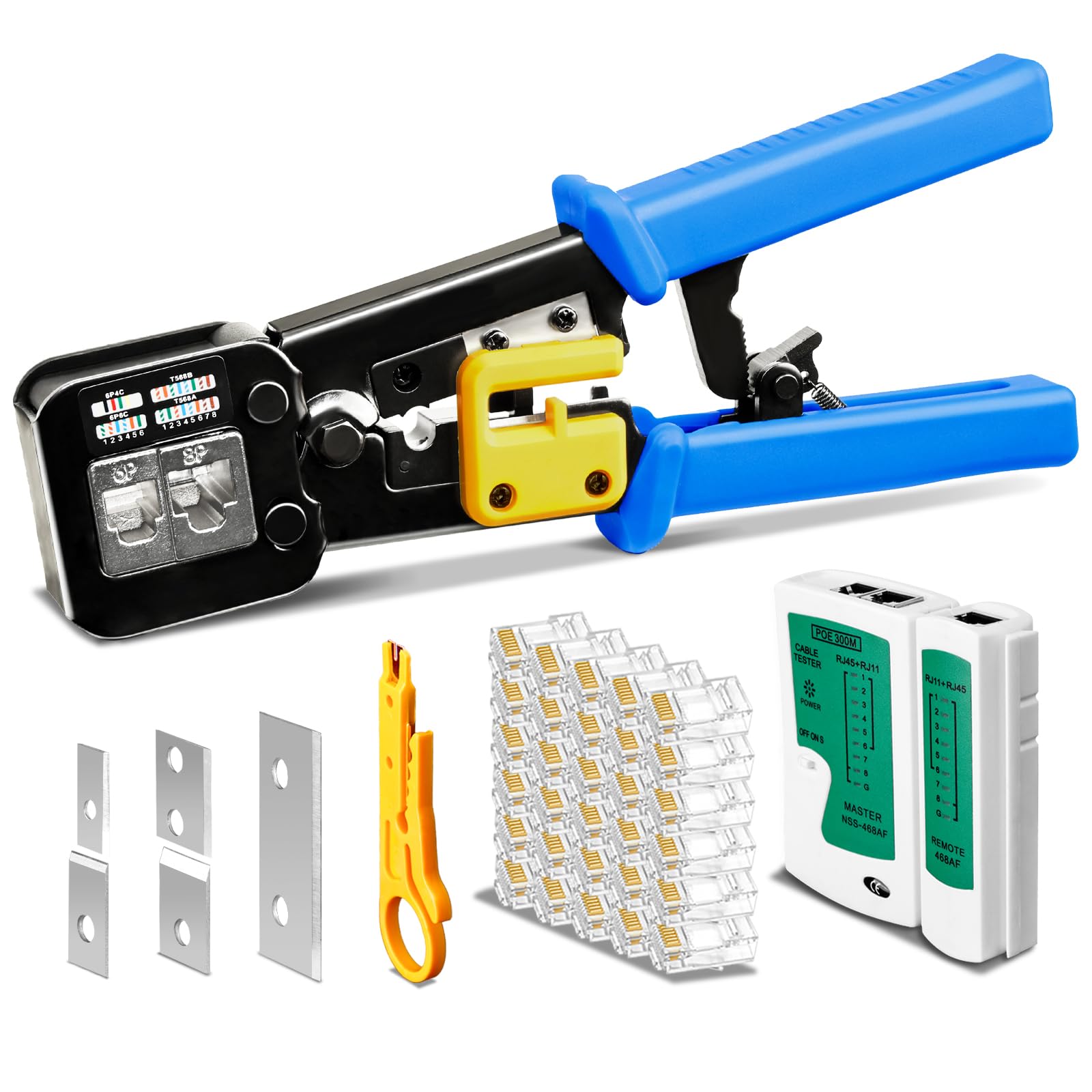 Hiija Cable Tester + EZ RJ45 Crimp Tool Pass Through CAT6 Cat5e Cat5 Crimping Tool for RJ45/RJ12 Regular, 50PCS CAT6 Pass Through Connectors, Mini Wire Stripper (B082XXJ6RF) Amazon Price History, Amazon Price Tracker