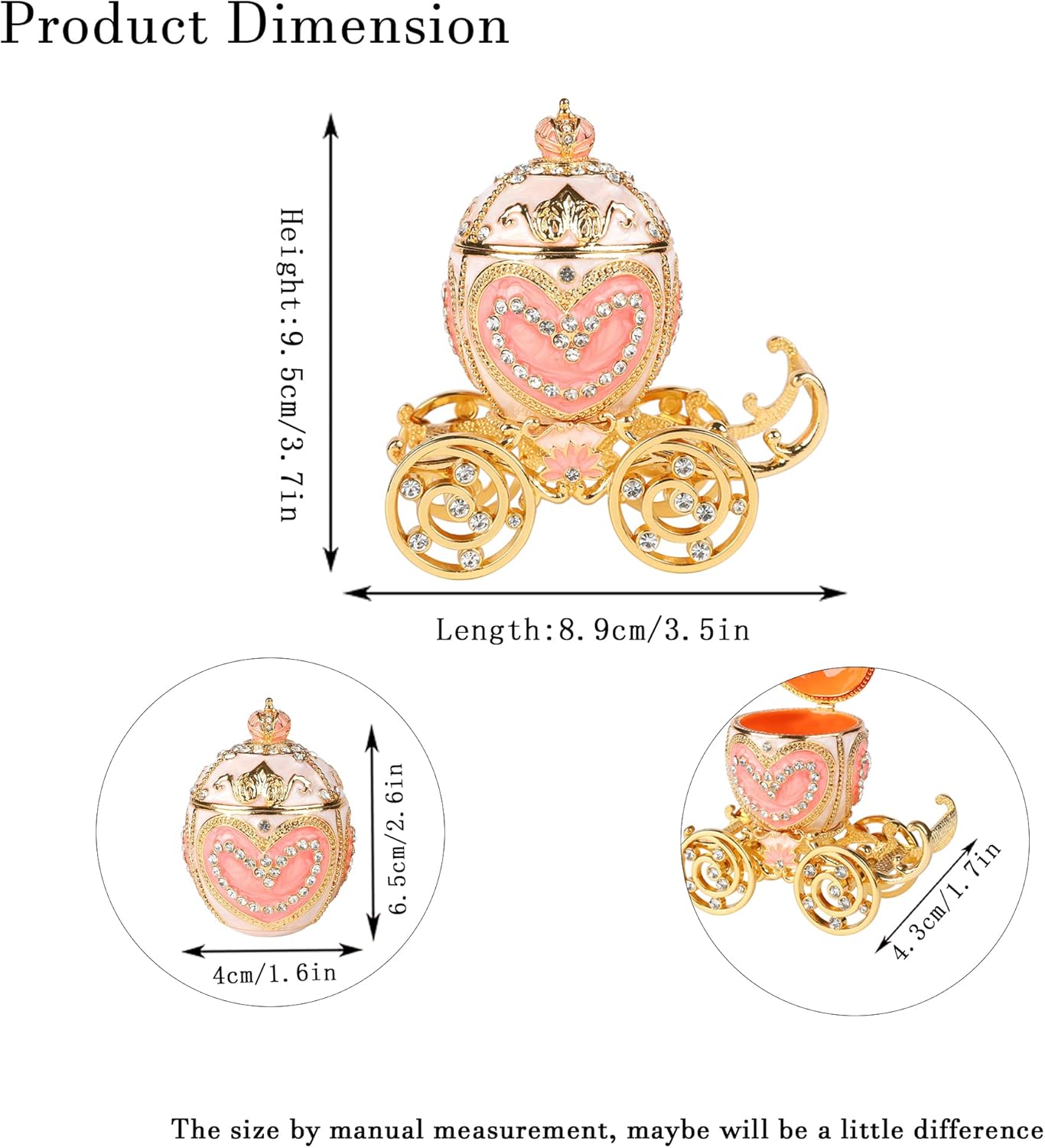 QIFU Hand Painted Pink Royal Carriage Figurine Enamel Trinket Box Hinged, Unique Gift for Family - Image 4