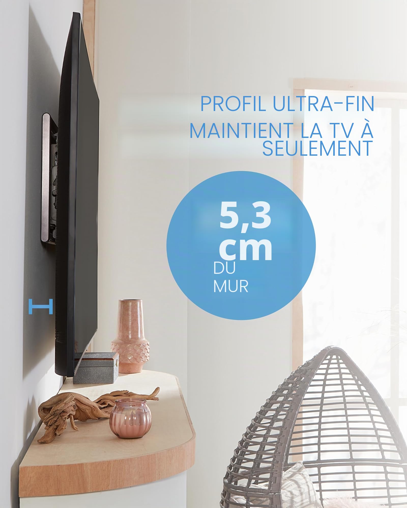 SANUS OLT7 Support mural inclinable 4D pour la plupart des téléviseurs à écran plat de 42 à 228,6 cm – Support universel inclinable pour TV à écran plat de 40,6 cm, 45,7 cm, 228,6 cm, poids maximum 68