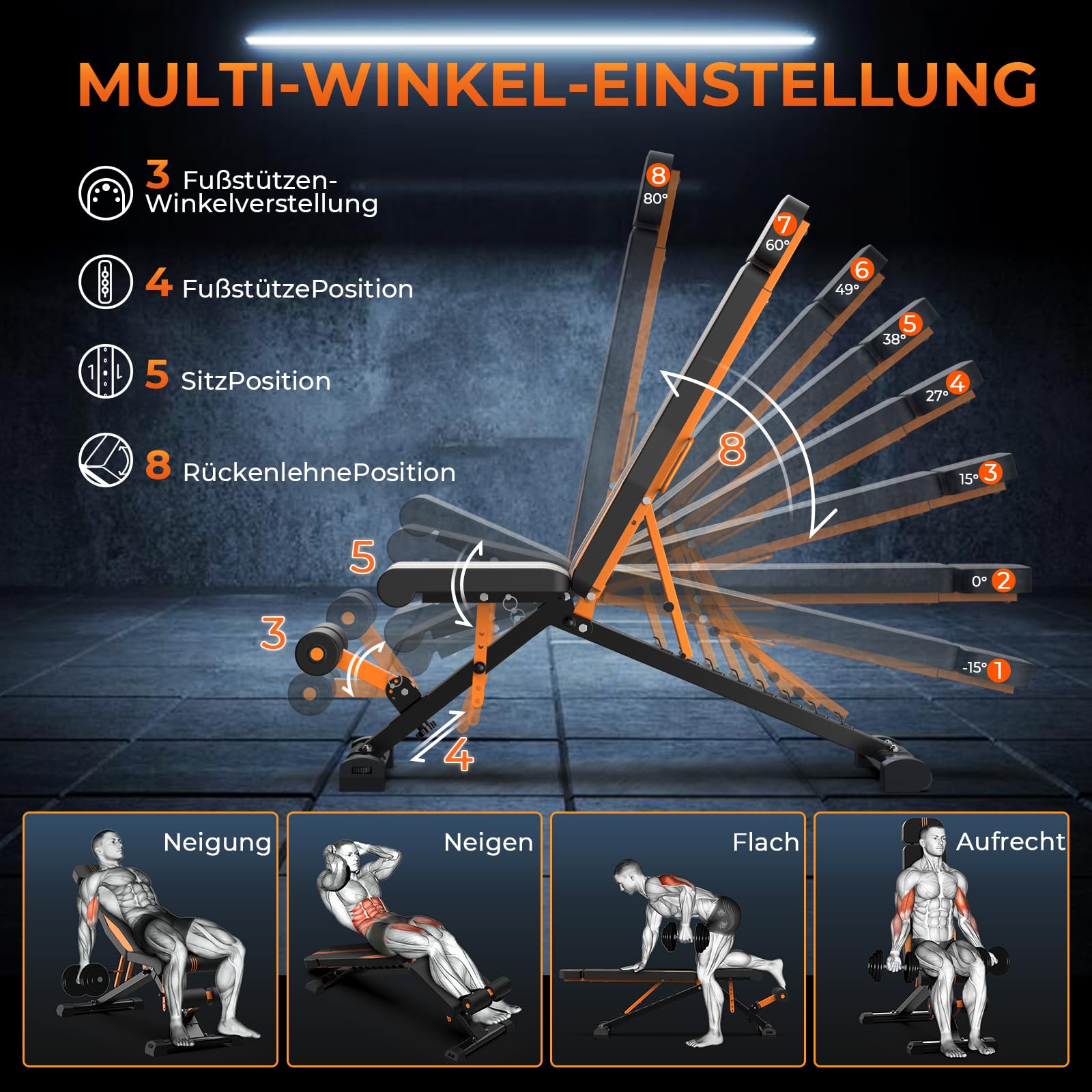 350/400KG hantelbank klappbar - Trainingsbank verstellbar mit 80 * 40MM robustem Stahl, schrägbank für Fitnessstudio zu Hause, Flach Rückgang Bankdrücken Bank für den gesamten Körper