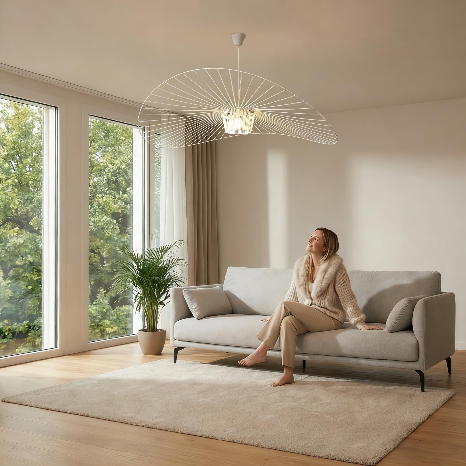 YONIISEA Vertigo Lampe 120cm Weiß, Moderne Vertigo Pendelleuchte E27 Hängeleuchte für Wohnzimmer Diele Esszimmer Schlafzimmer, Glasfiberstahl + Polyurethan Vintage Hut Lamp, Max 40W