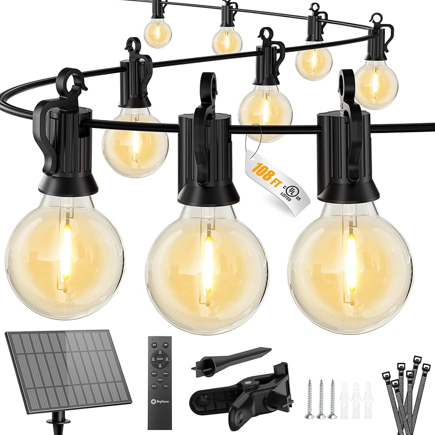 Brightown 108FT Solar String Lights Outdoor with Remote and